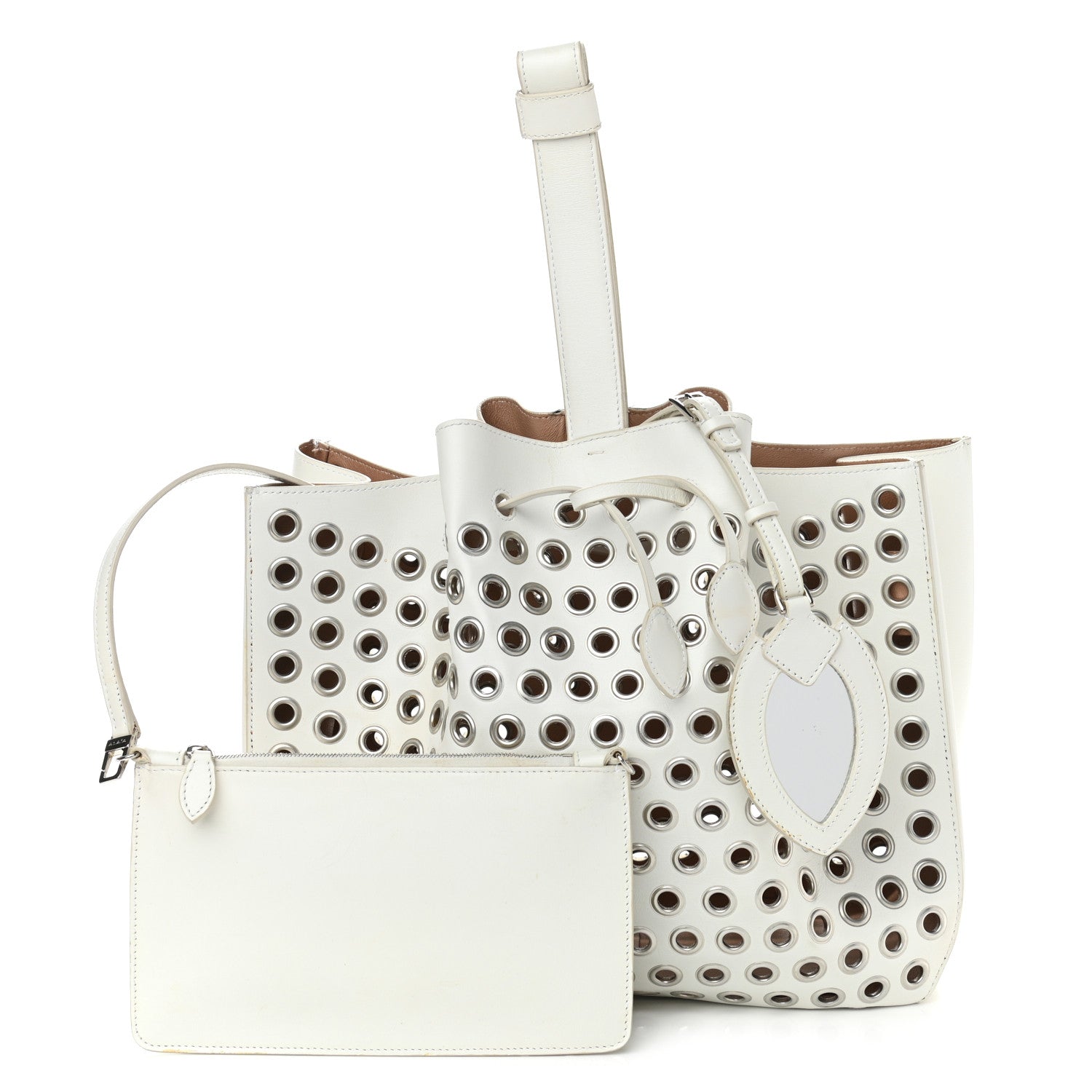 Alaia Calfskin Grommet Rose-Marie 28 Bag White 4 of 14