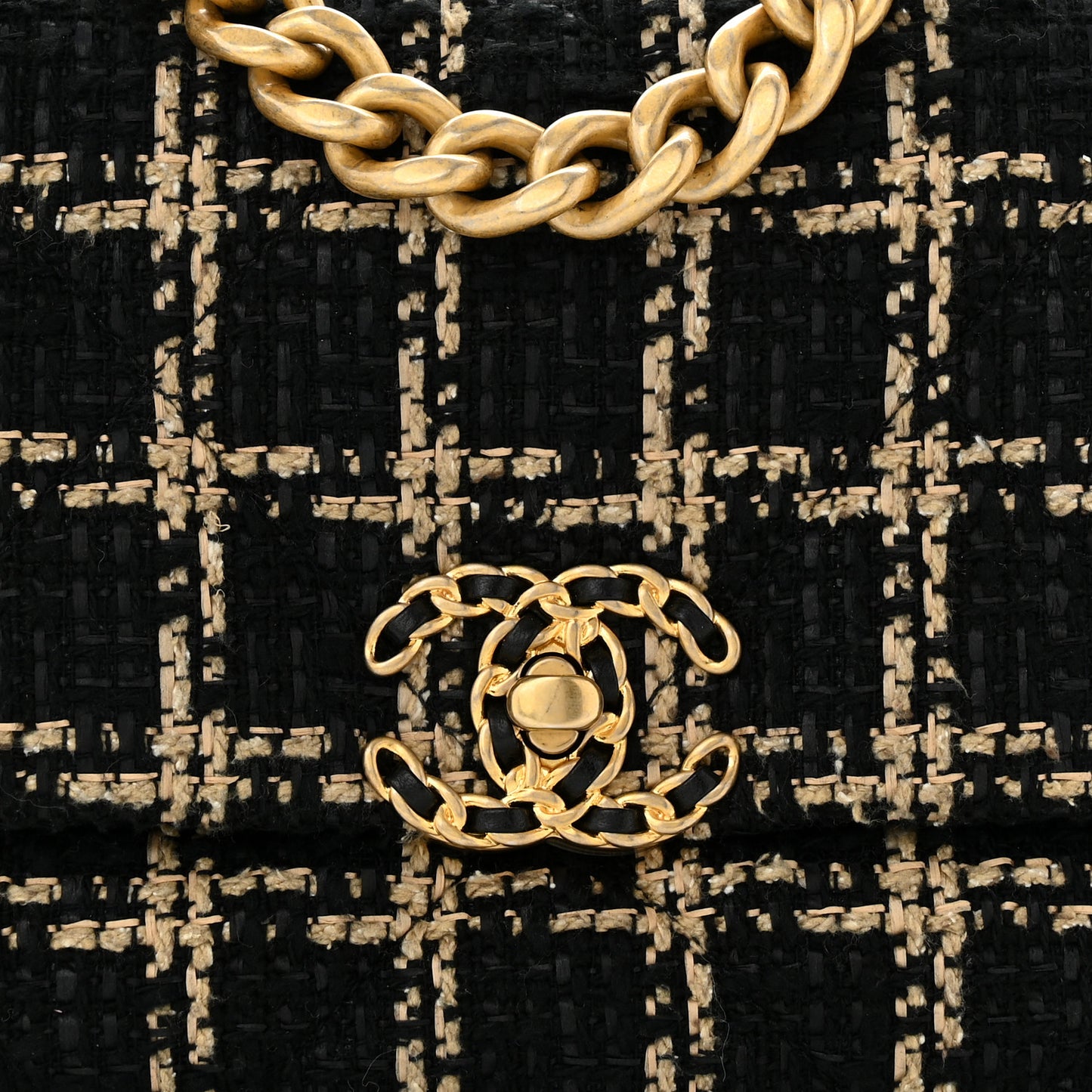 Tweed Quilted Medium Chanel 19 Flap Black Beige