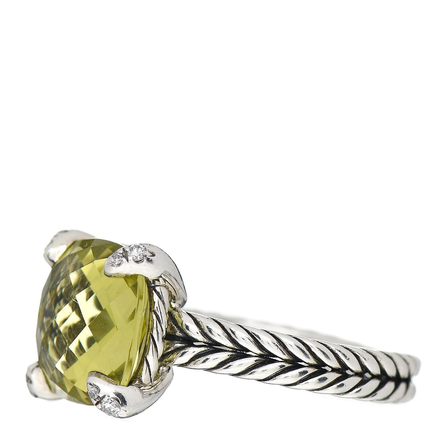 Sterling Silver Diamond Lemon Citrine 11mm Chatelaine Ring 54 7