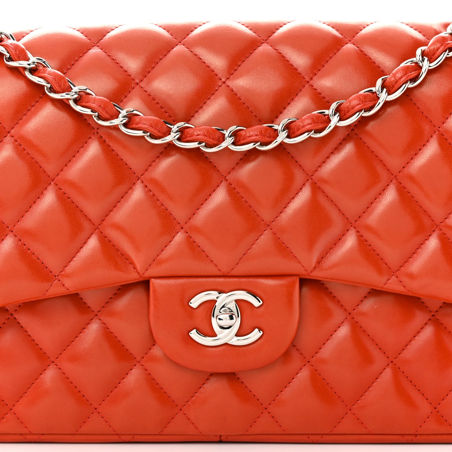 Lambskin Quilted Jumbo Double Flap Red