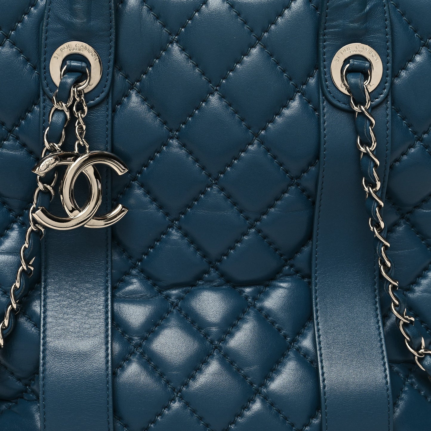Lambskin Quilted Easy Carry Shopping Tote Blue