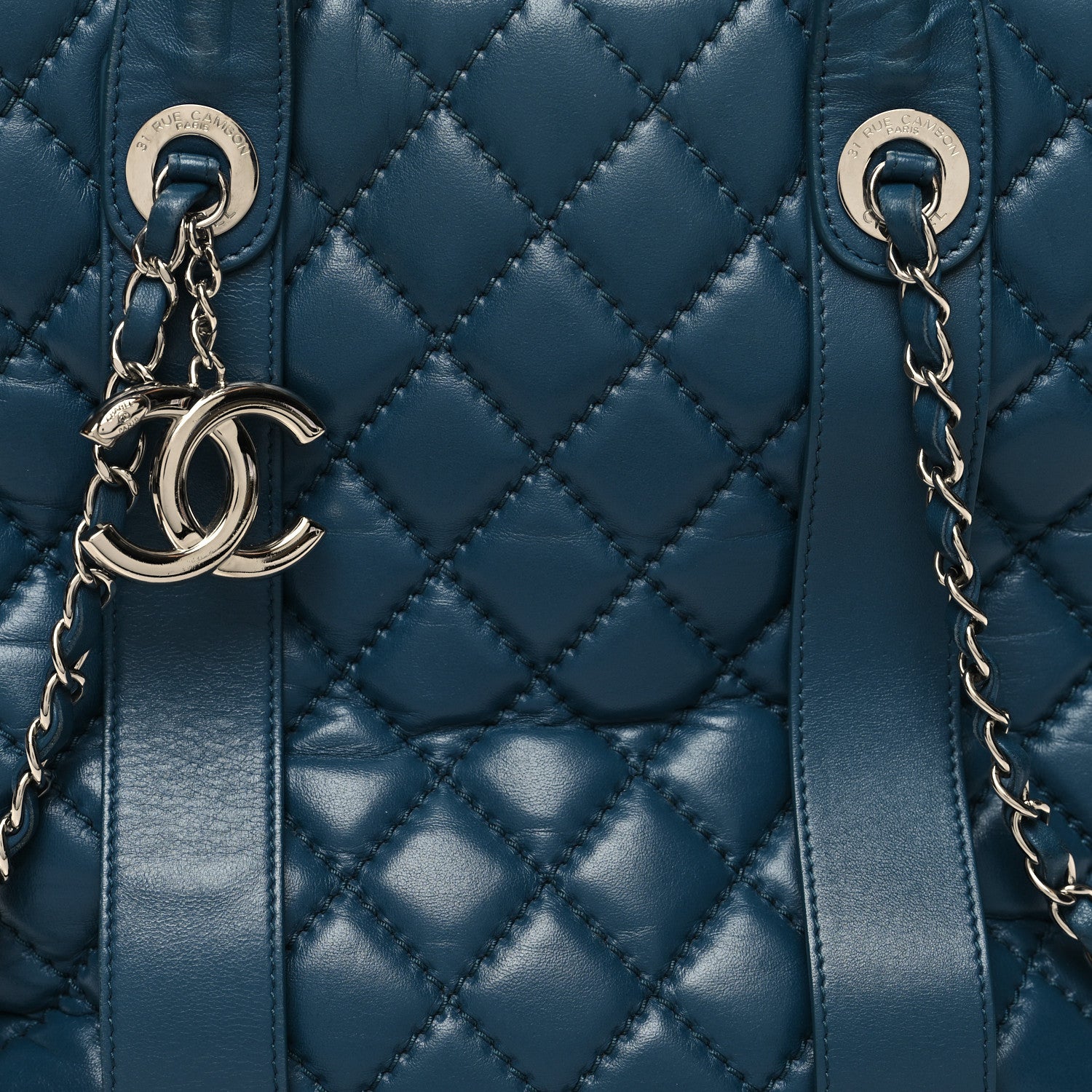 Chanel Lambskin Quilted Easy Carry Shopping Tote Blue 12 of 19
