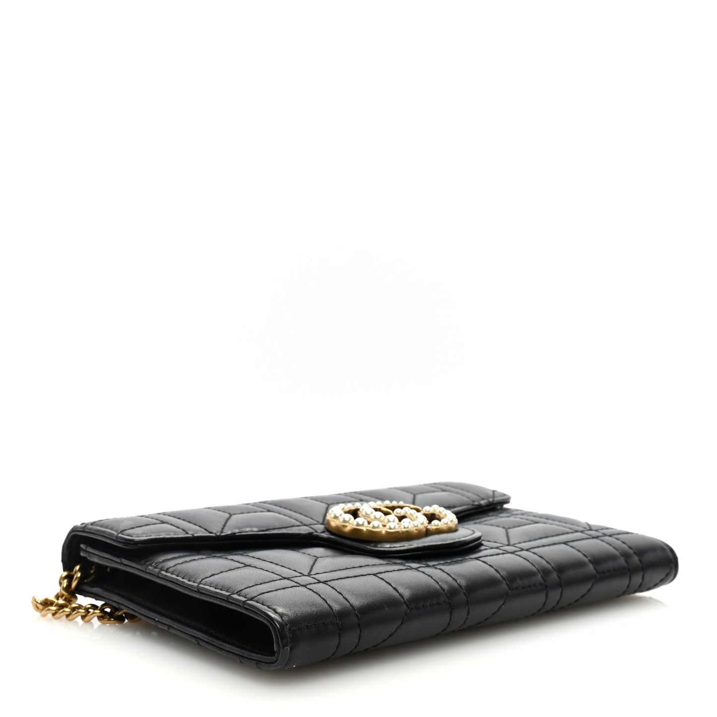 Calfskin Matelasse Mini Pearly GG Marmont Chain Wallet Black