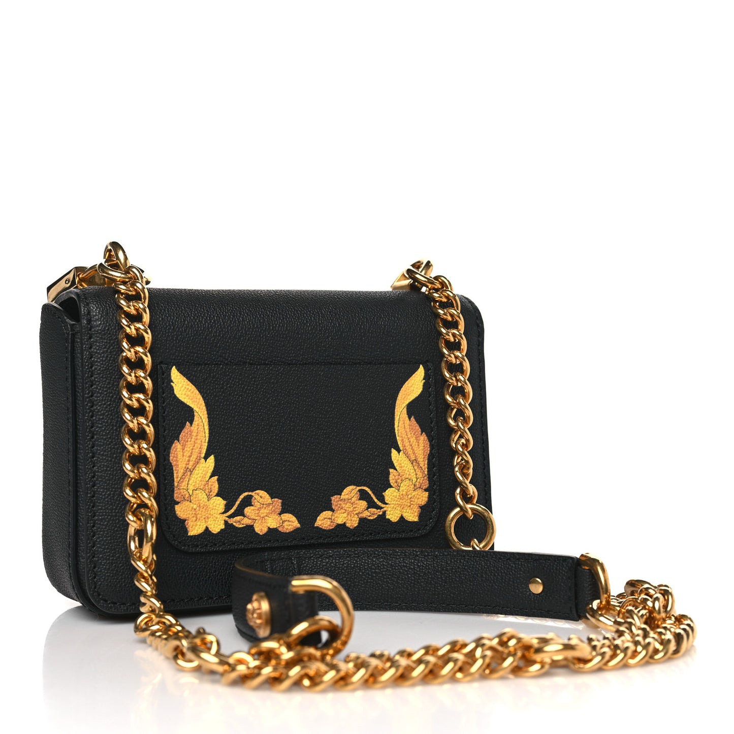 Calfskin Barocco Print Tribute Crossbody Bag Black Gold
