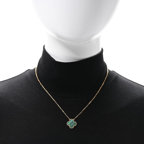18K Yellow Gold Malachite Vintage Alhambra Pendant Necklace