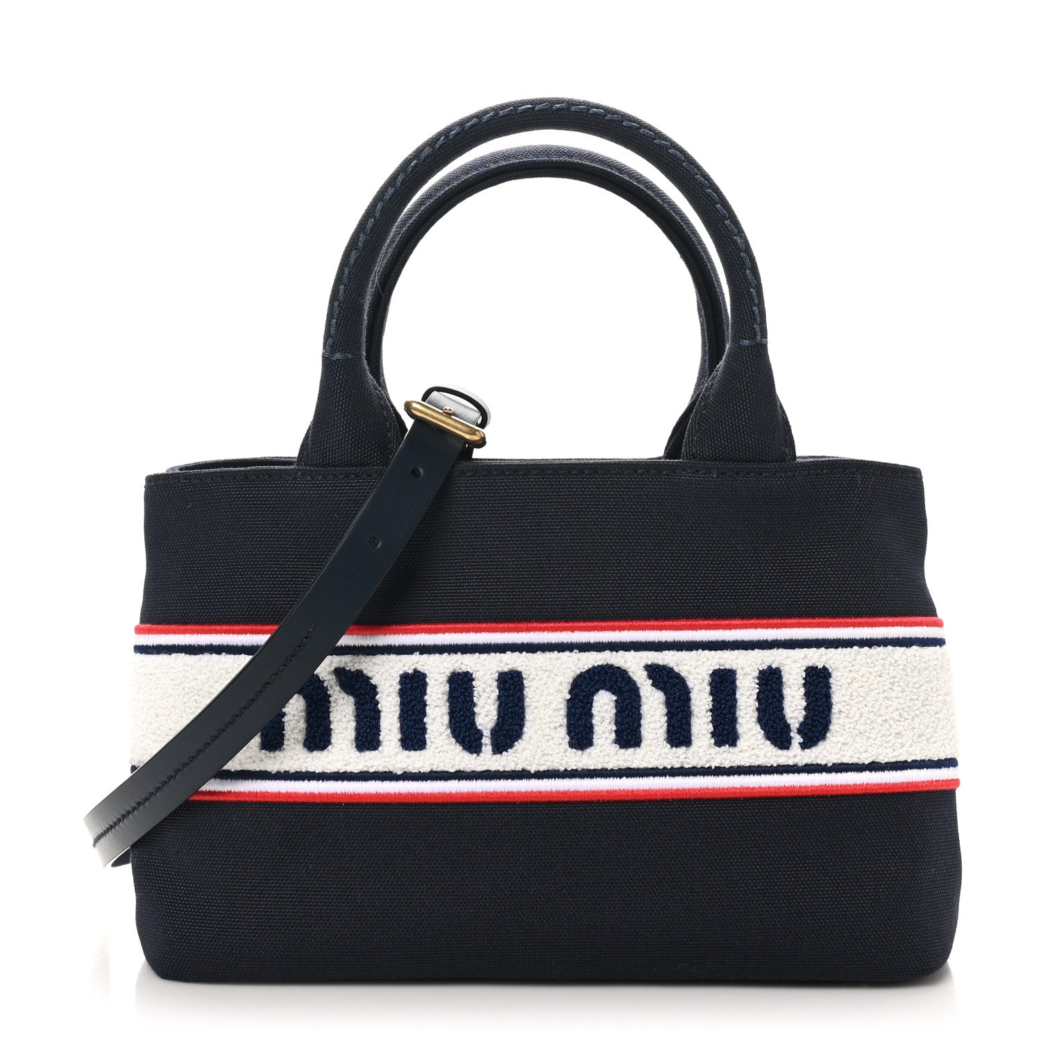 Miu Miu Canvas Logo Small Tote Baltico 1672545 – FASHIONPHILE