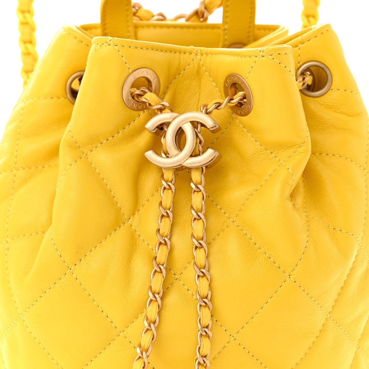 Lambskin Quilted Drawstring Backpack Yellow