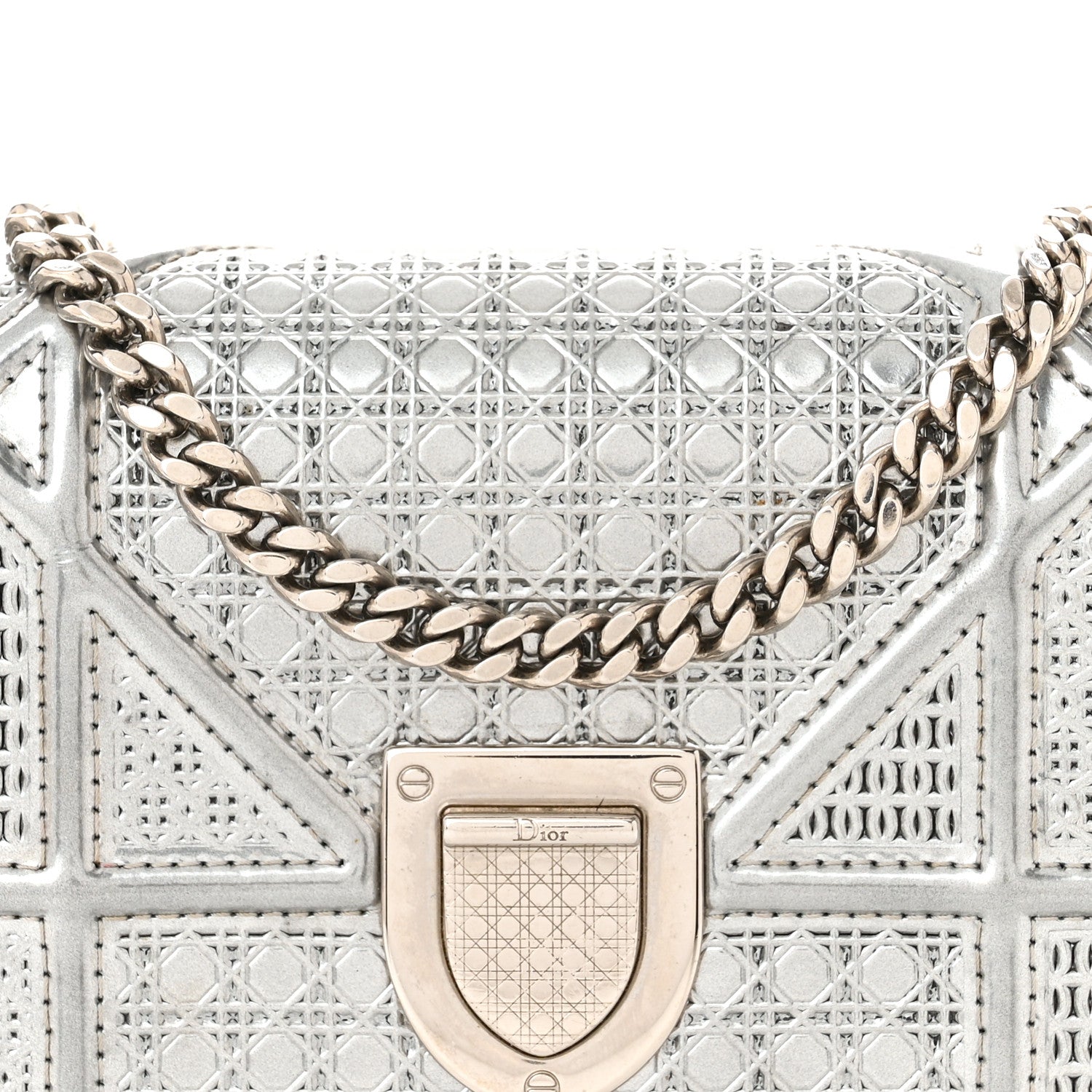 Christian Dior Metallic Patent Micro-Cannage Baby Diorama Flap Bag Silver 8 of 14