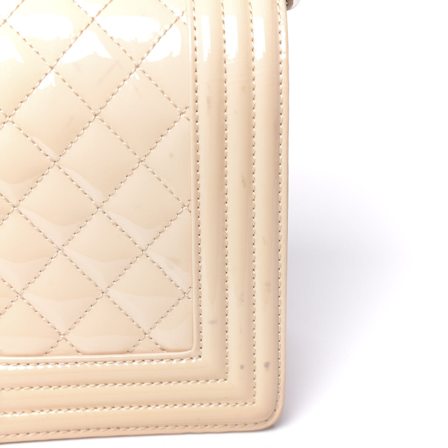 Patent Calfskin Quilted Medium Plexiglass Boy Flap Beige
