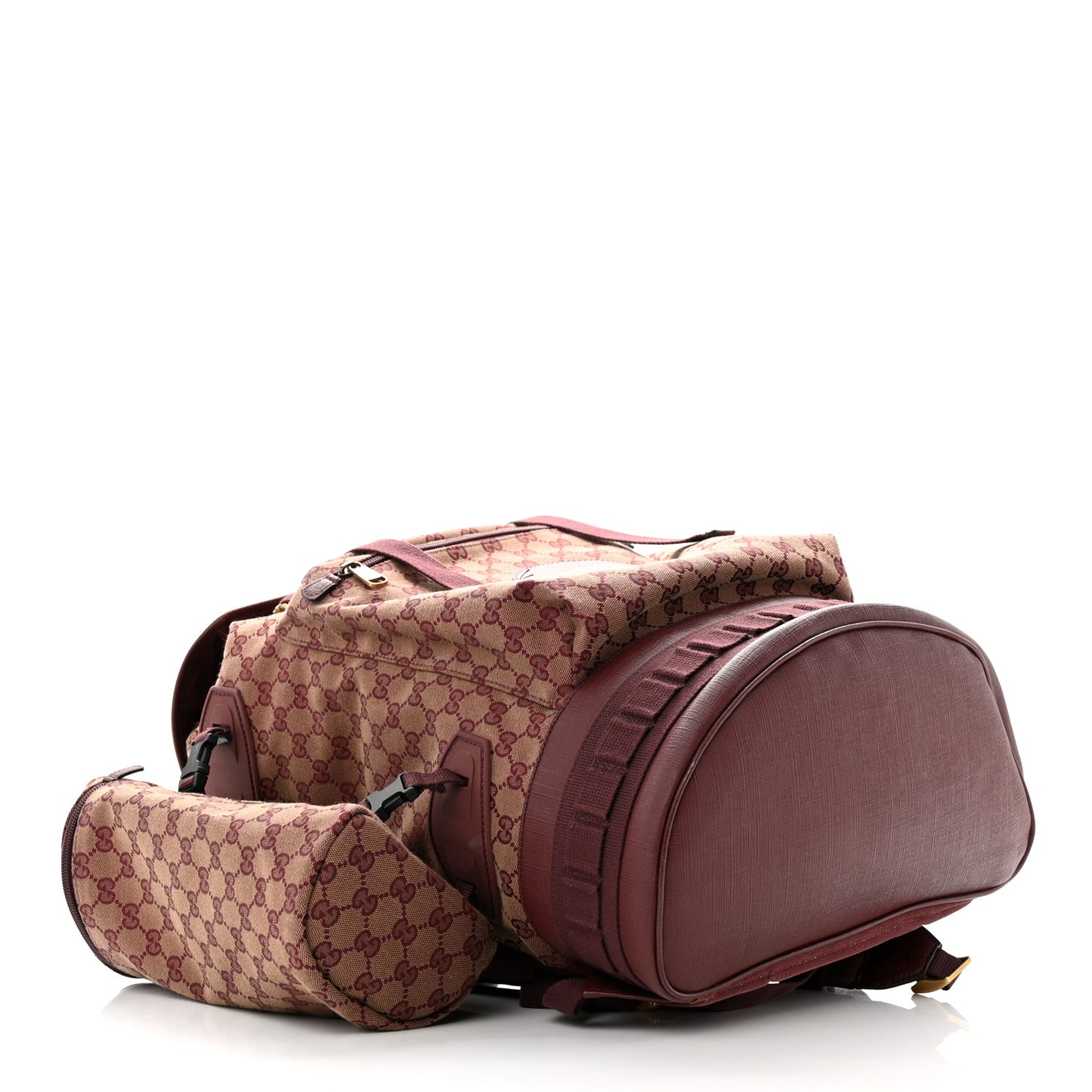 GG Monogram Script Logo Large Double Pocket Backpack Sahara Rubino Bordeaux