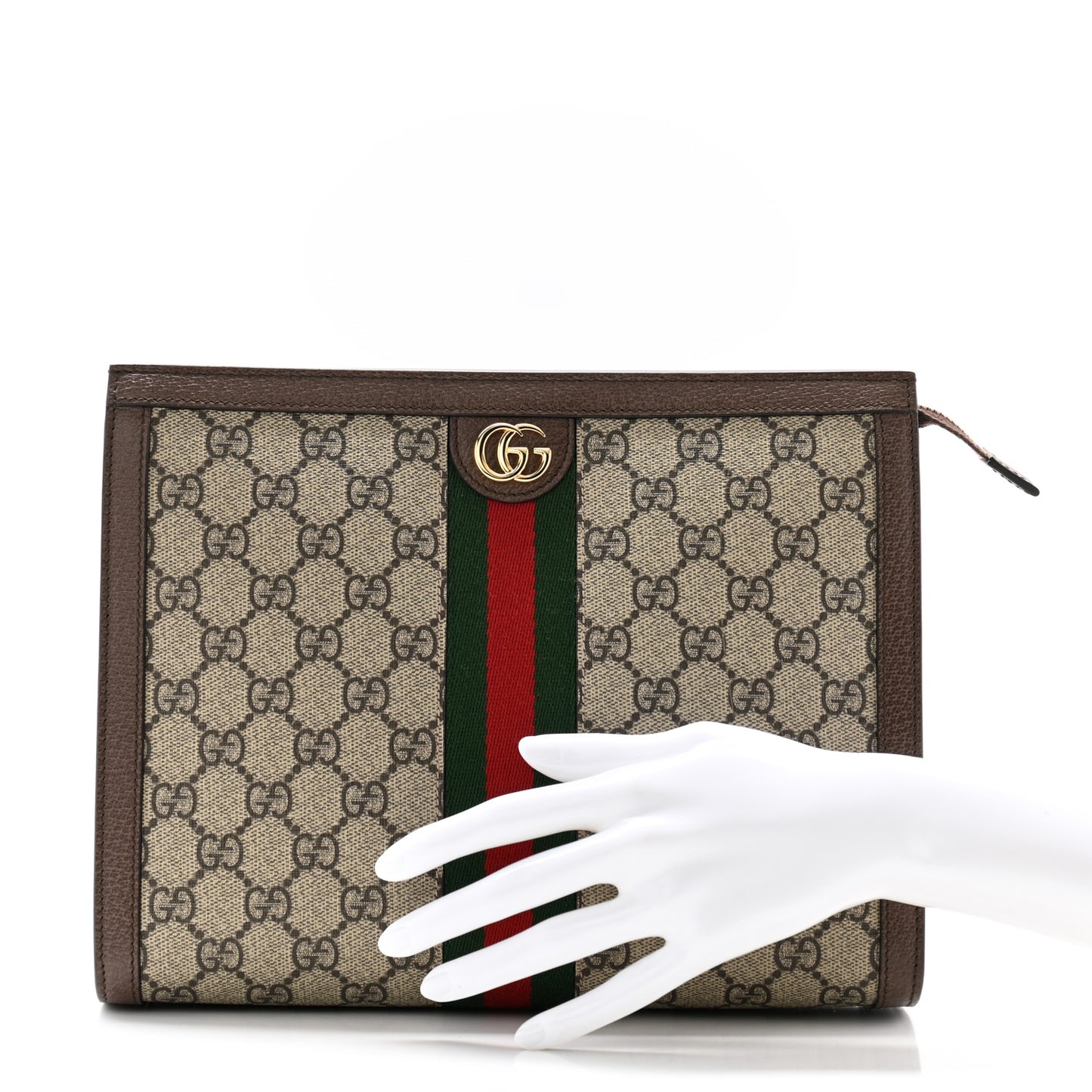 GG Supreme Monogram Web Ophidia Pouch Brown