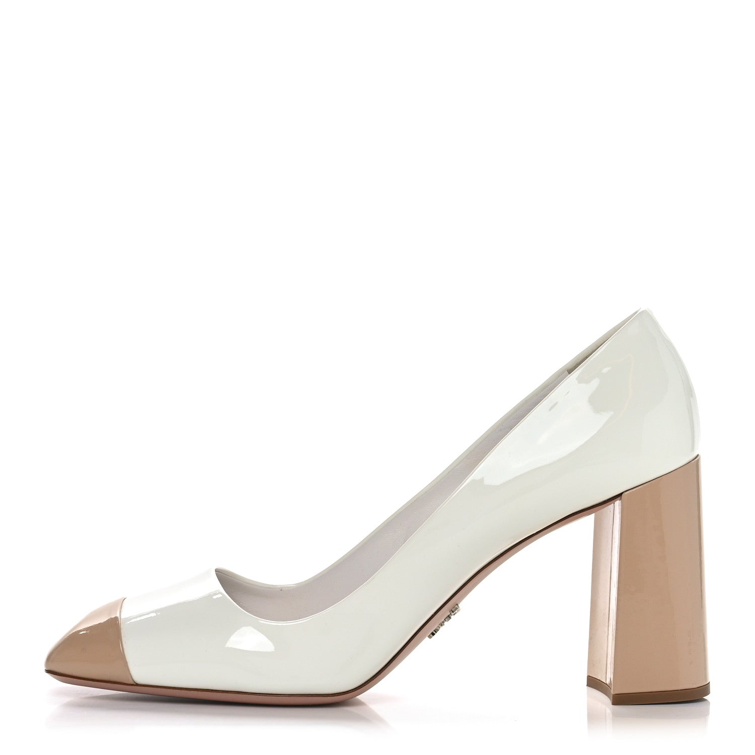 Prada Vernice Block Heel Pumps 41 Bianco Travertine 1 of 8