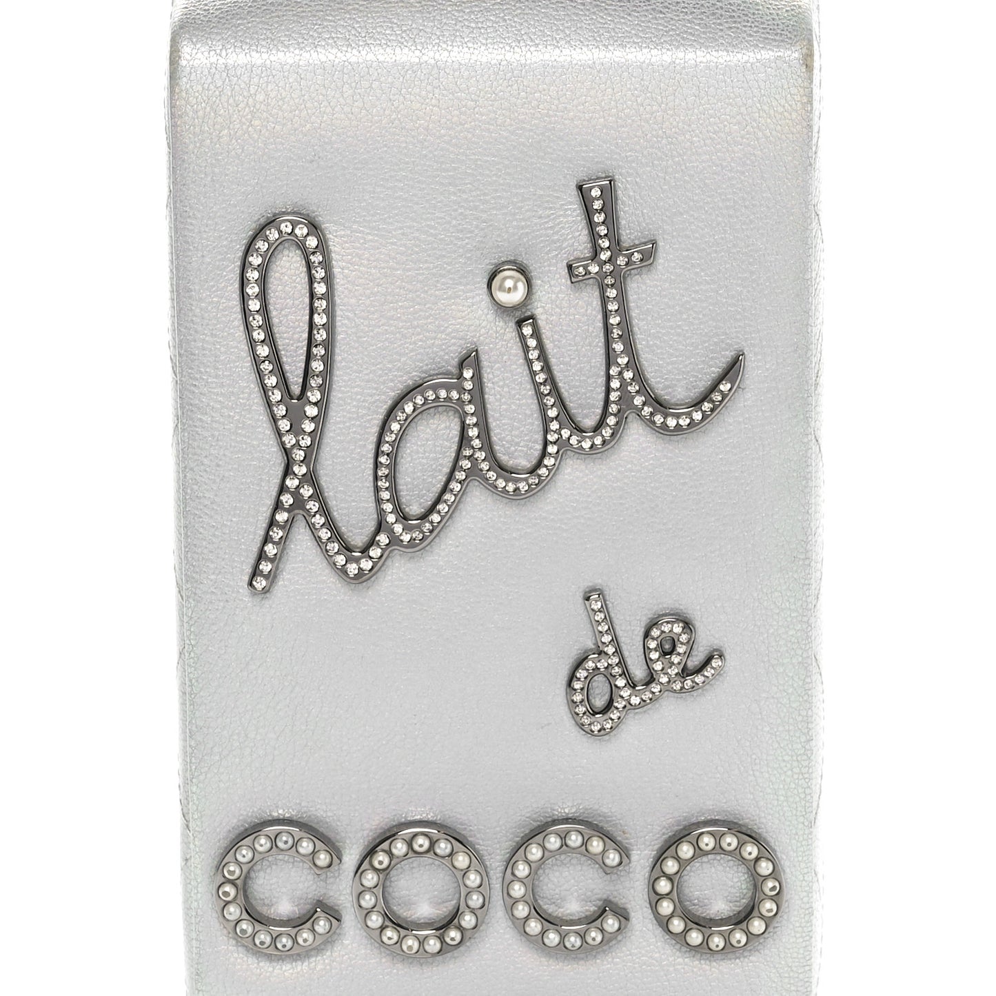 Metallic Goatskin Lait de Coco Milk Carton Bag Silver