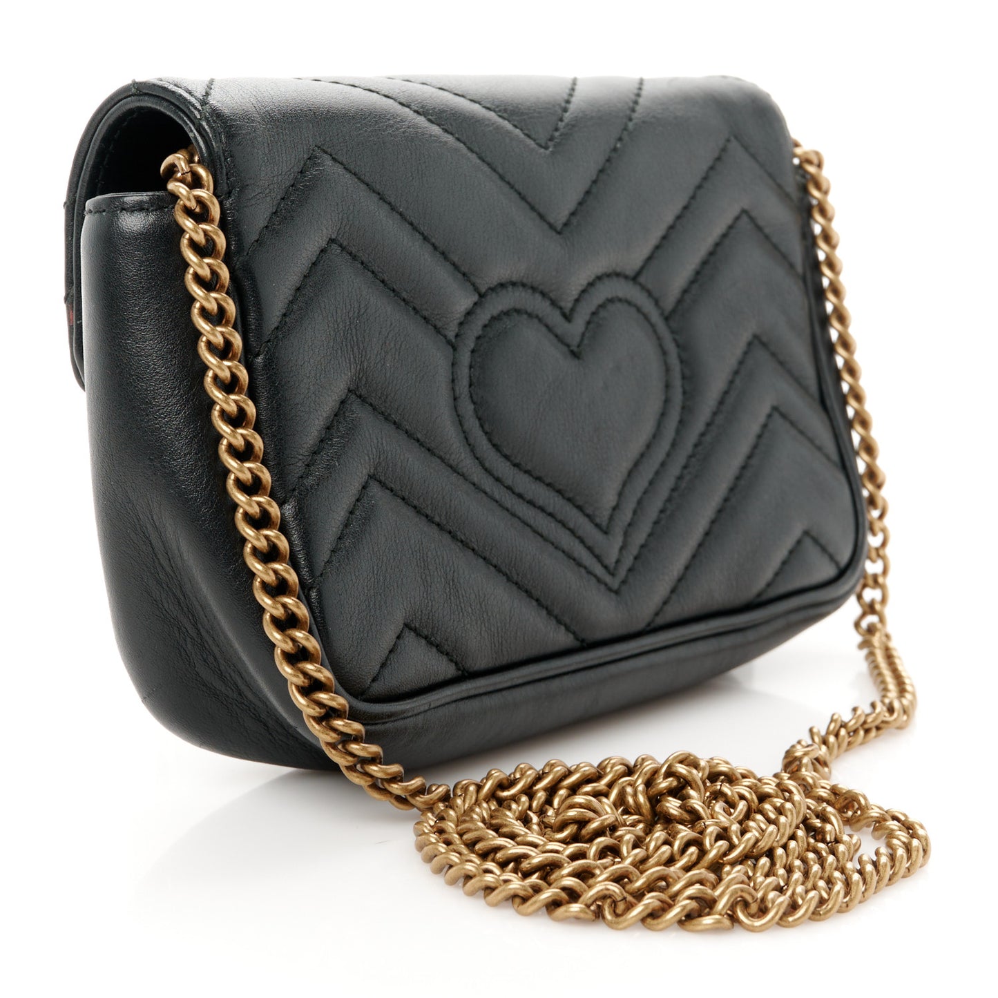 Calfskin Matelasse Super Mini GG Marmont Shoulder Bag Black