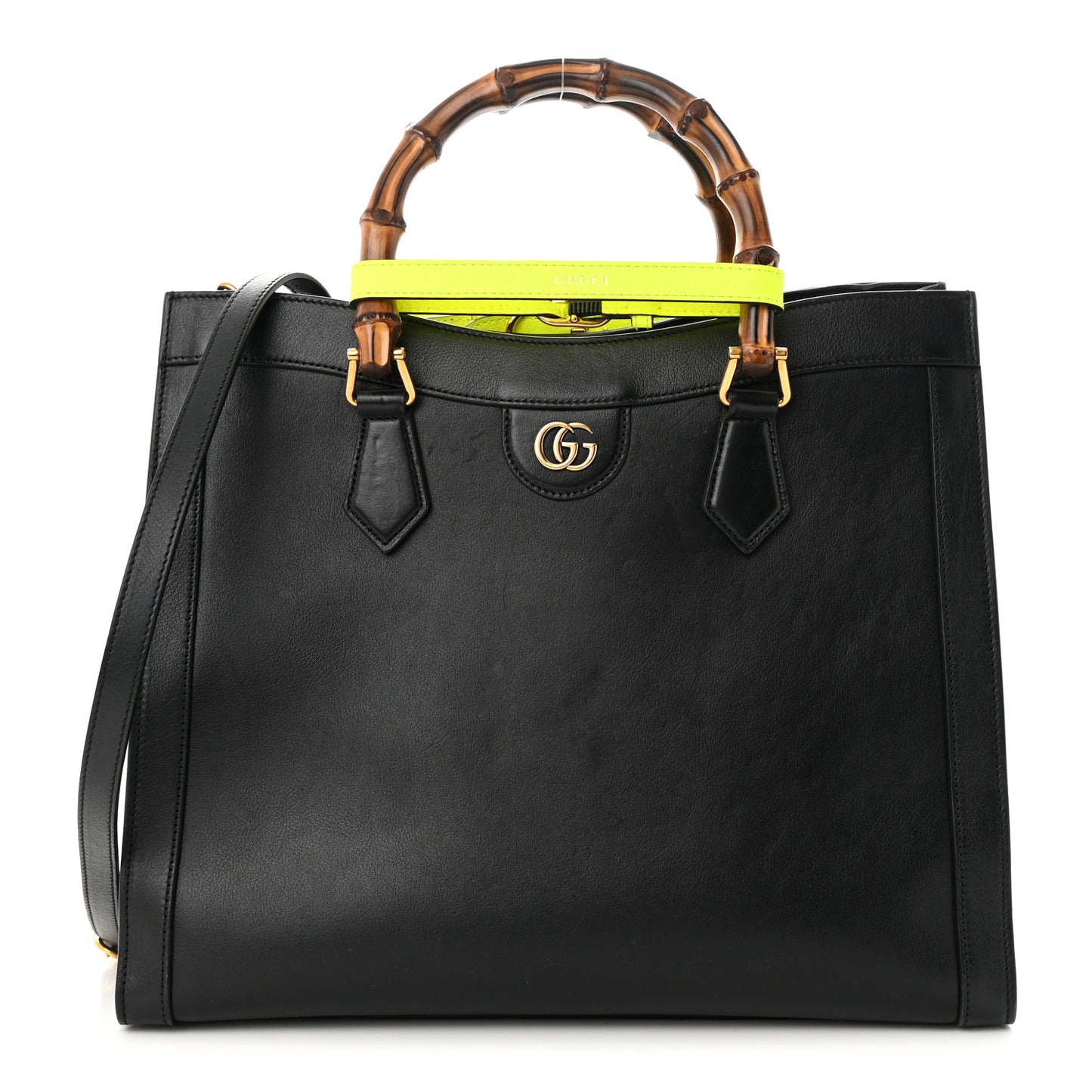 Calfskin Medium Diana Tote Bag Black Yellow Fluo
