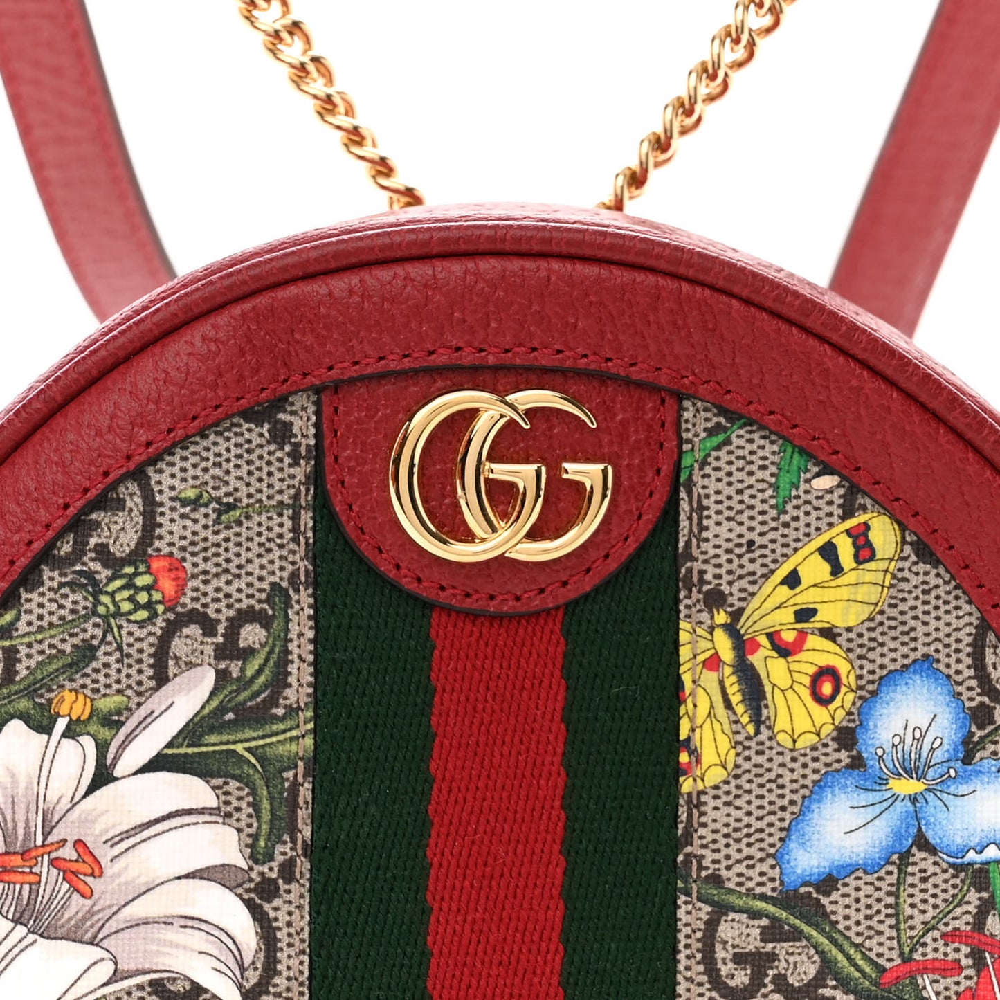 GG Supreme Monogram Web Flora Mini Ophidia Round Backpack Red