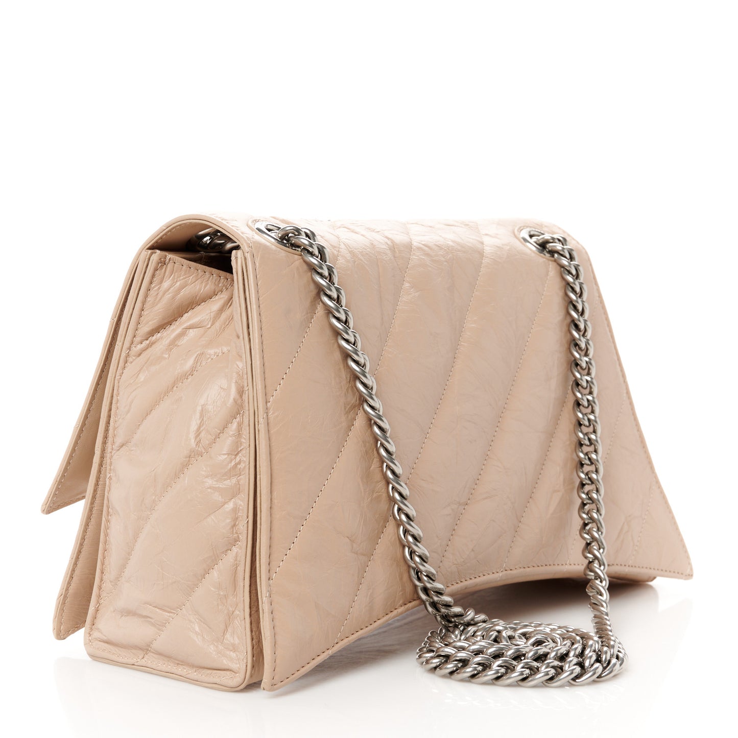 Crushed Calfskin Quilted Medium Crush Chain Bag Nude