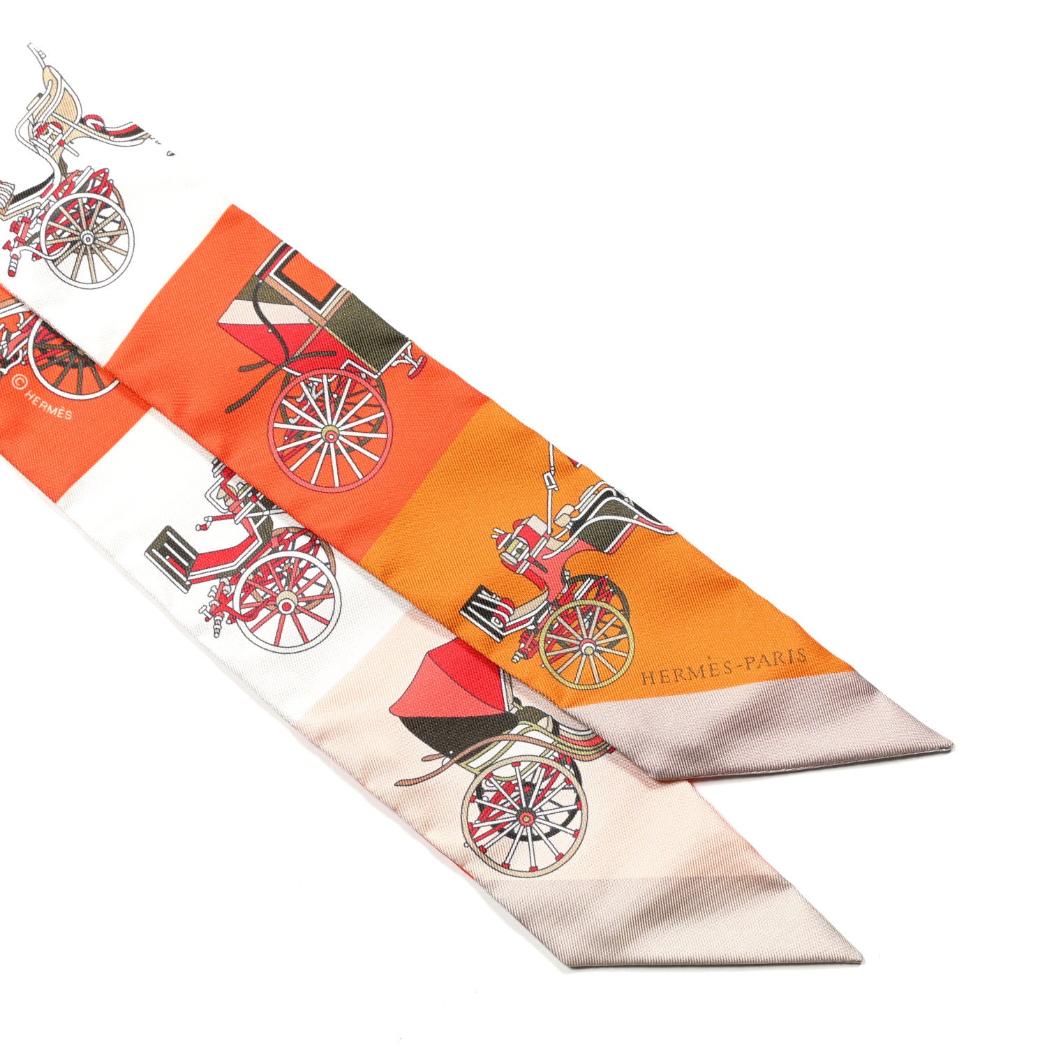Hermes Silk Les Voitures Exquises Twilly Orange Beige Kaki 2 of 3