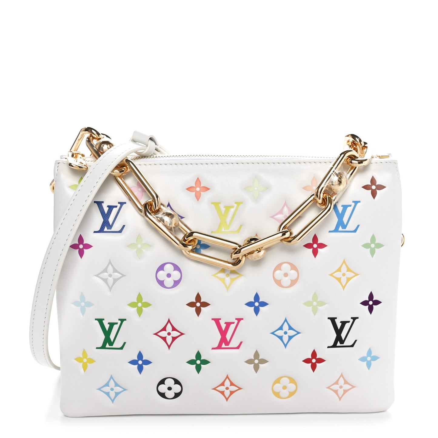 LV x TM Lambskin Embossed Monogram Coussin PM White Multicolor