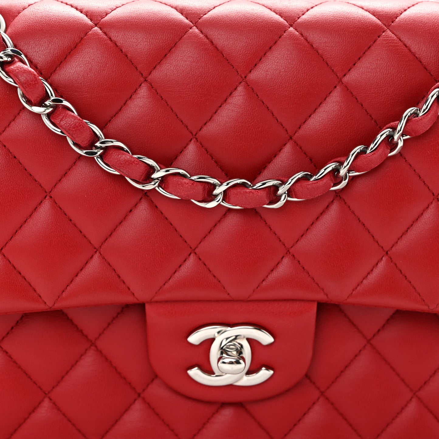 Lambskin Quilted Medium Double Flap Red