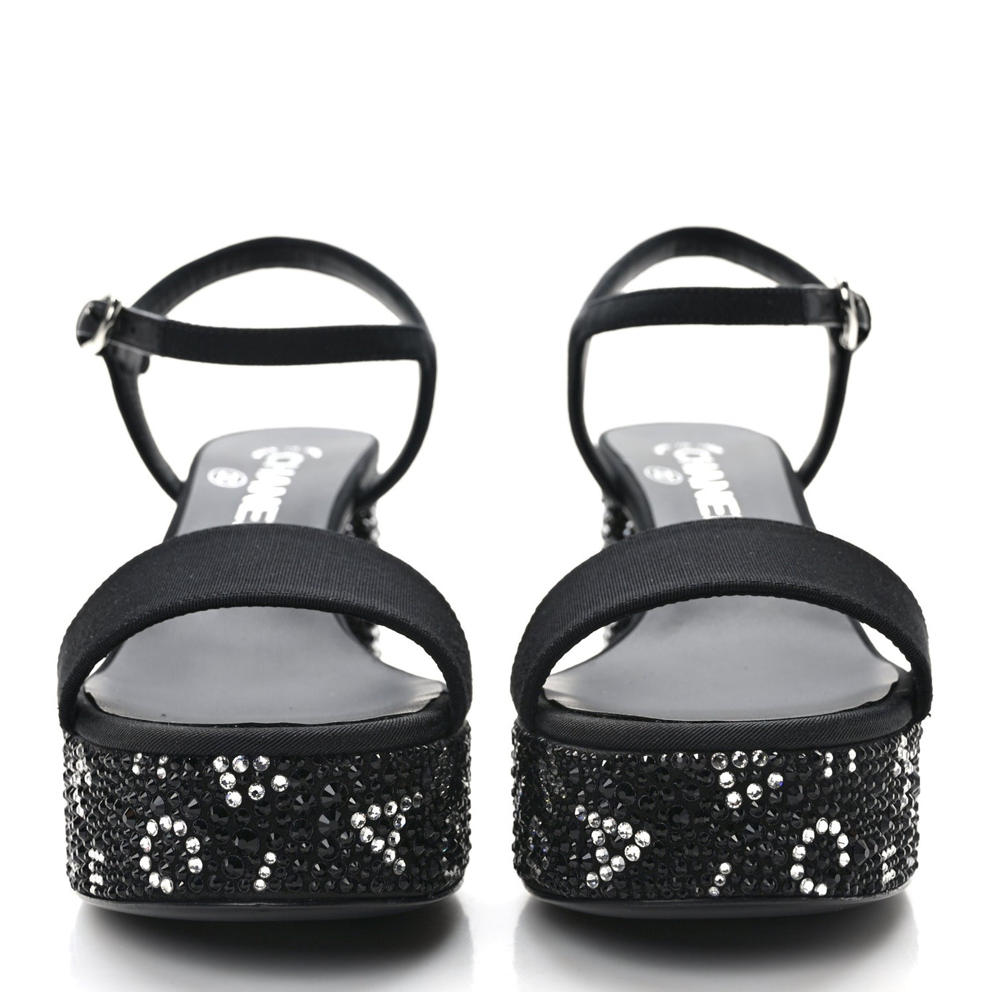 Grosgrain Strass Logo Platform Sandals 36.5 Black Silver