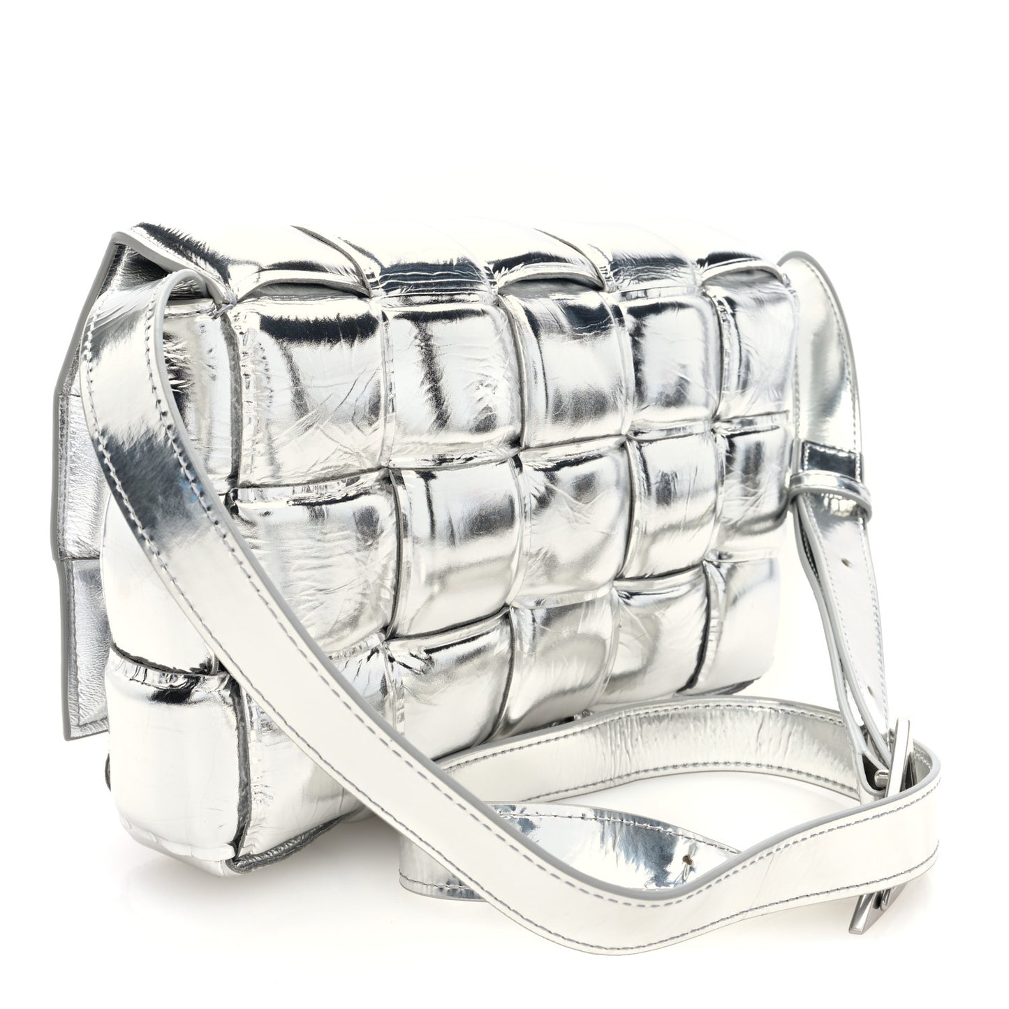 Metallic Lambskin Padded Cassette Crossbody Bag Silver