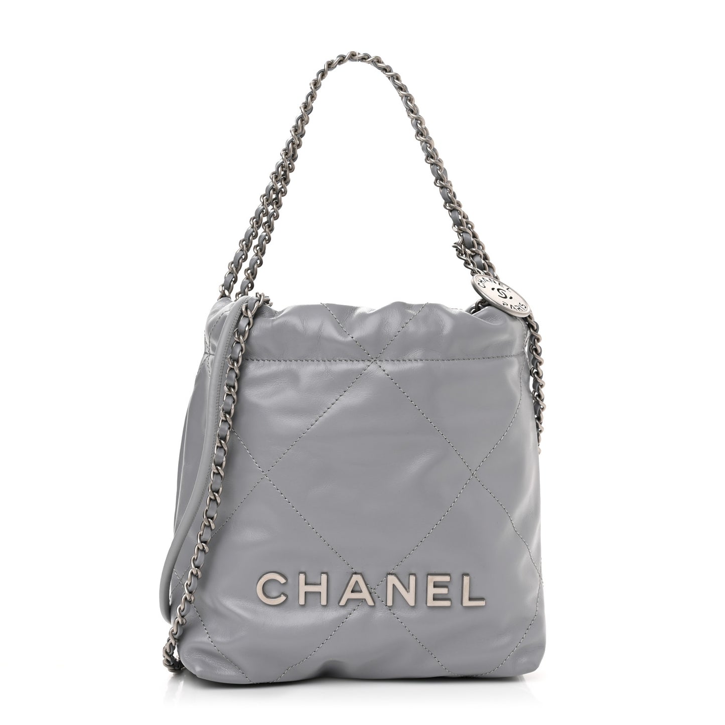 Shiny Calfskin Quilted Mini Chanel 22 Grey
