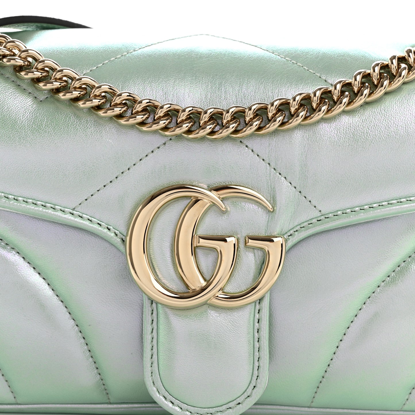Iridescent Nappa Chevron Matelasse Small GG Marmont Shoulder Bag Iridescent Snow Light Blue