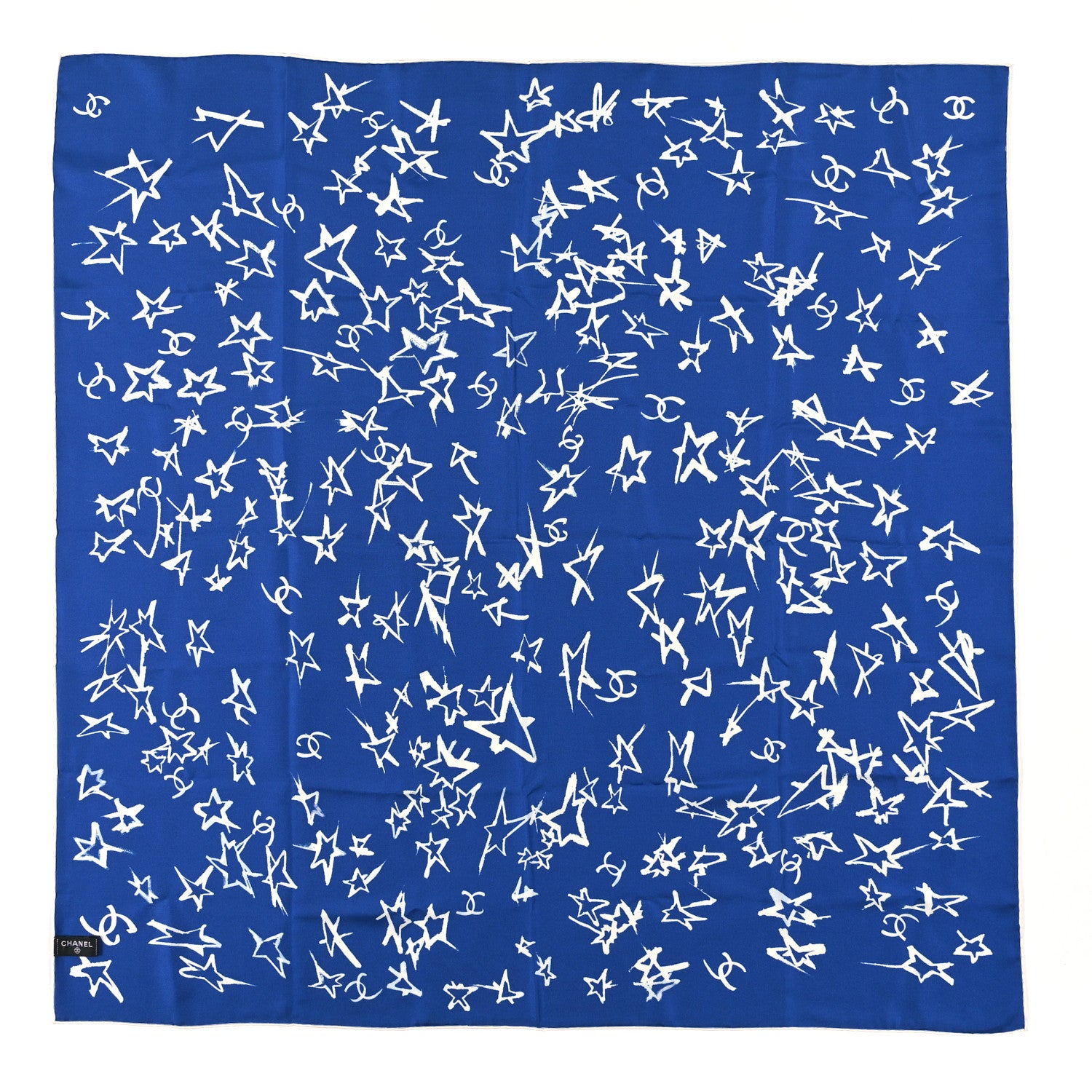 Chanel Silk Star Square Scarf Navy Blue White Blue 2 of 3