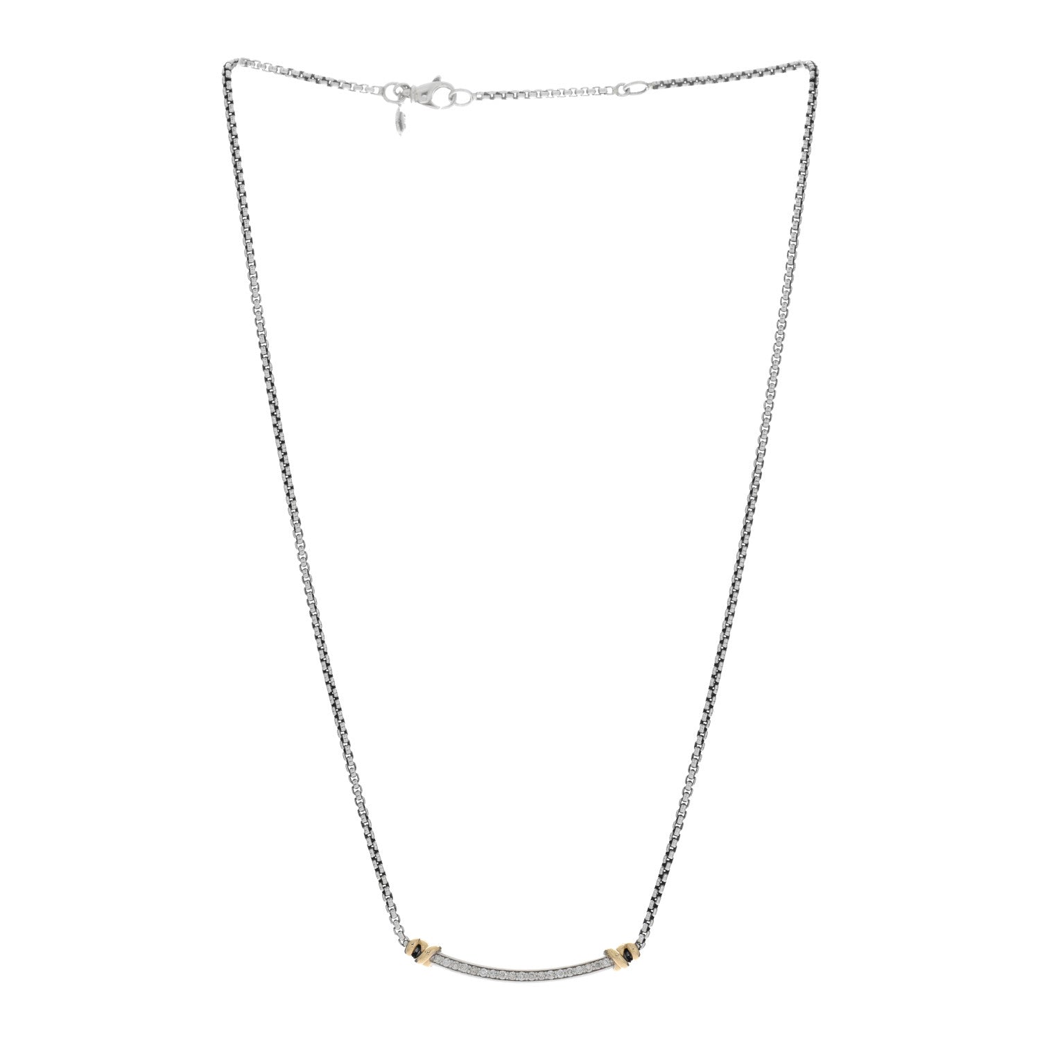 David Yurman Sterling Silver 18K Yellow Gold Diamond Petite Helena Wrap Station Necklace 3 of 4