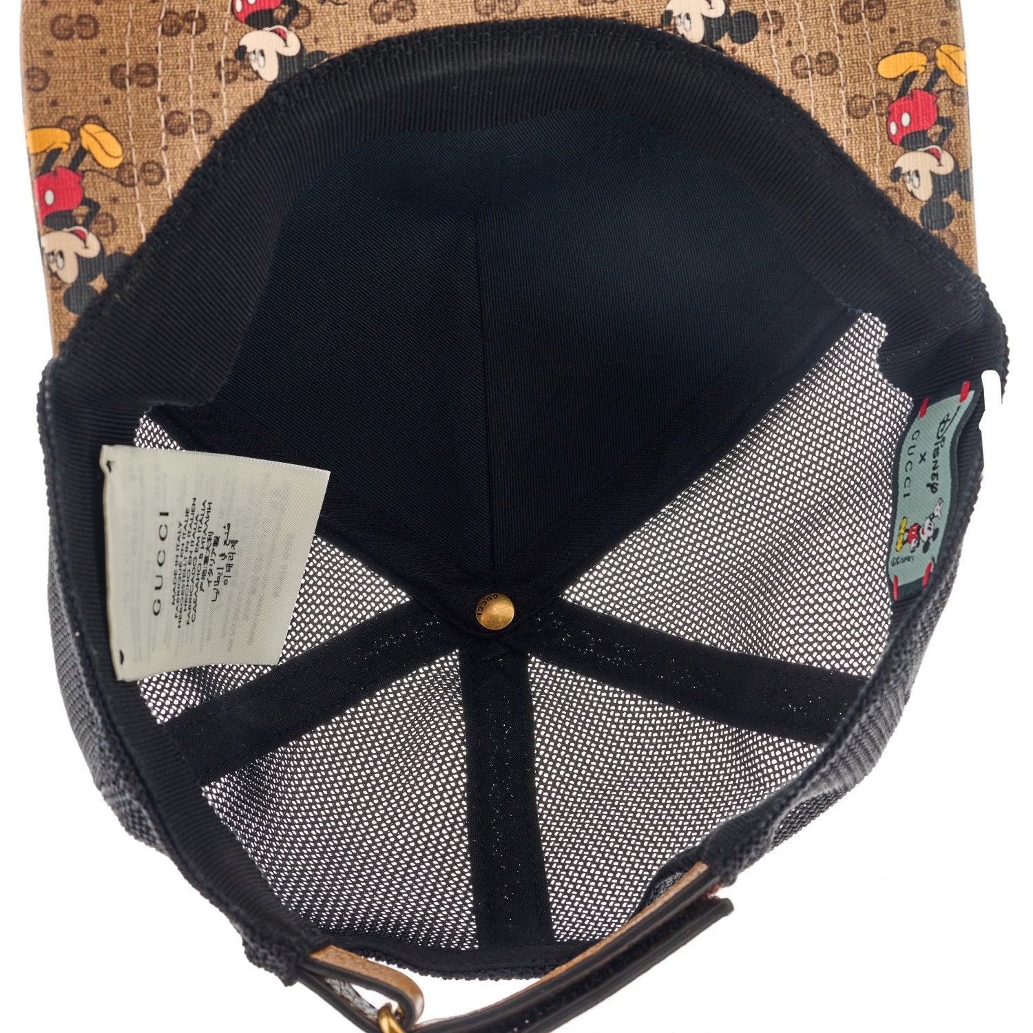 Gucci X DISNEY Mini Vintage GG Supreme Monogram Mickey Mouse Baseball Hat XS Beige Vintage Sun Oil 7 of 9