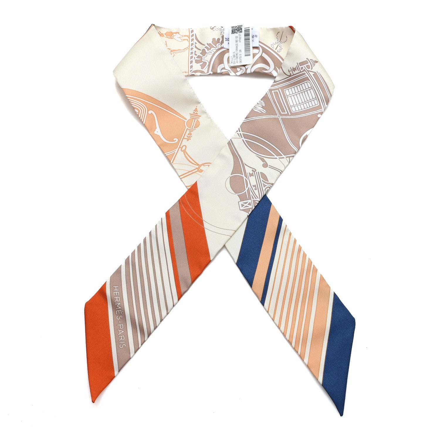 Hermes Silk Ex-Libris Twilly Creme Orange Beige 1908227 – FASHIONPHILE