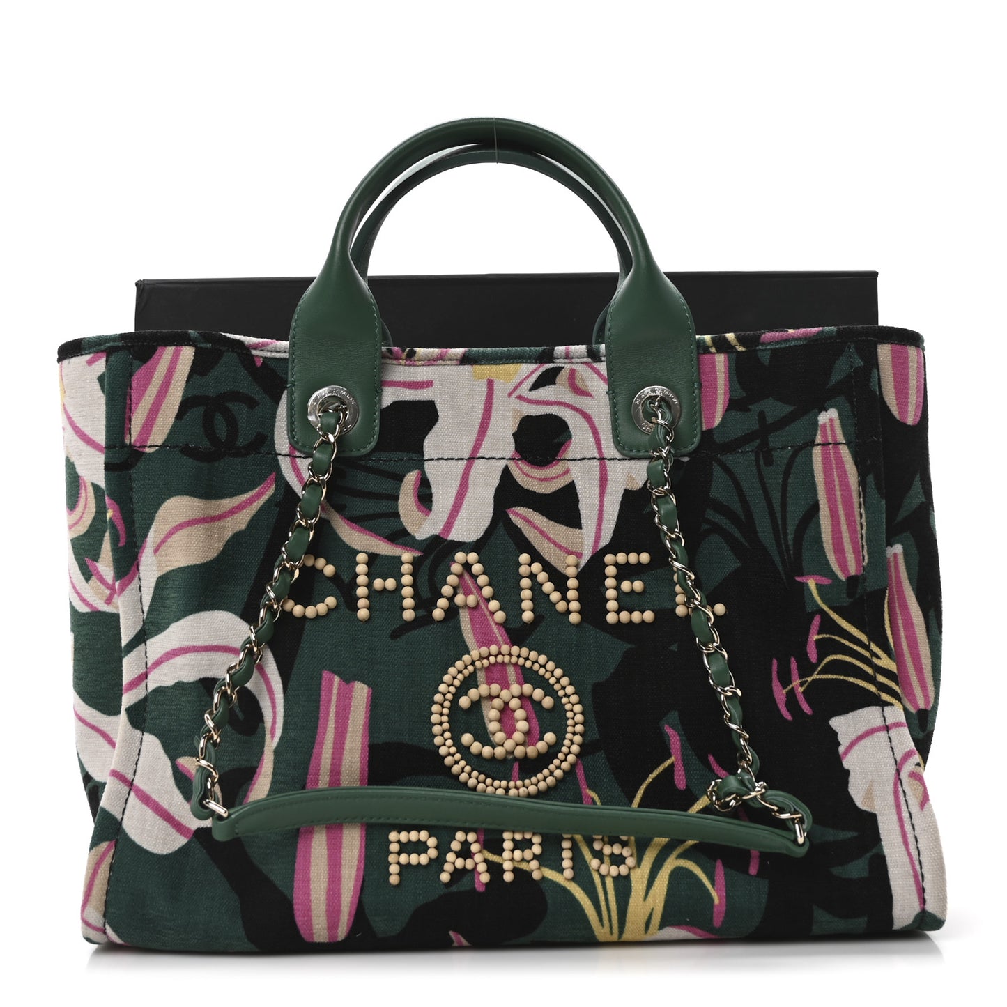 Velvet Calfskin Beaded Small Deauville Tote Pink Green Black
