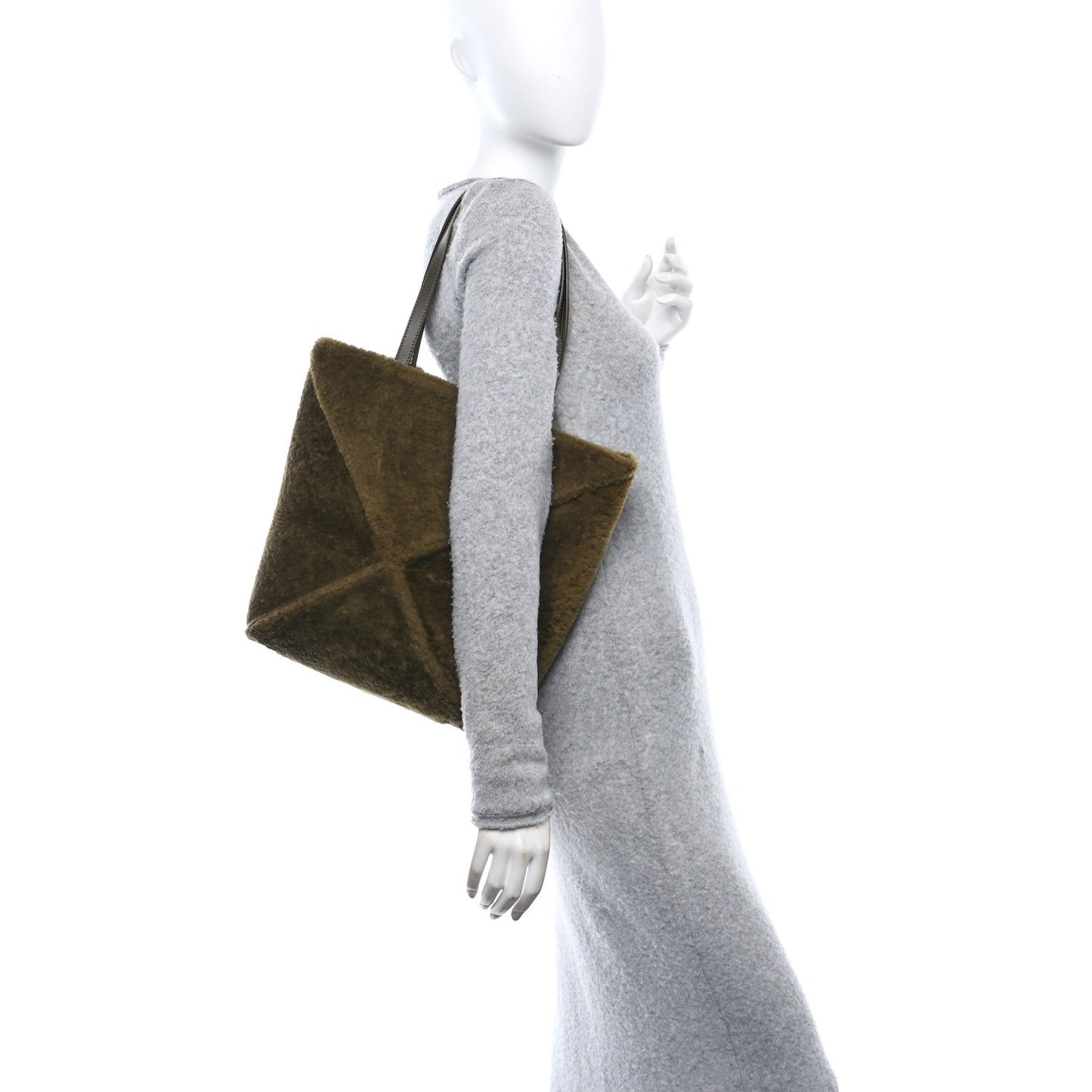 Shearling Medium Puzzle Fold Tote Dark Khaki