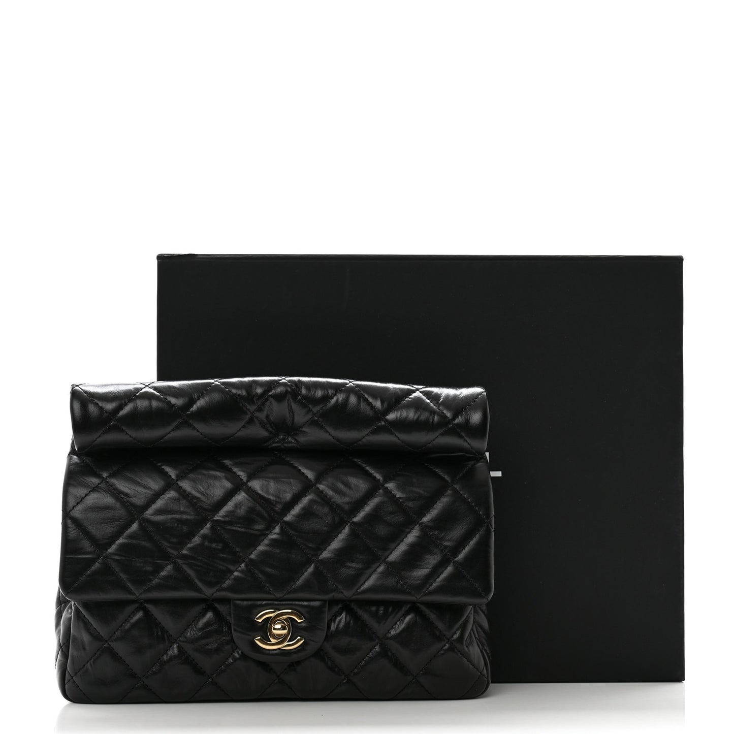 Crumpled Calfskin Quilted Clutch Black