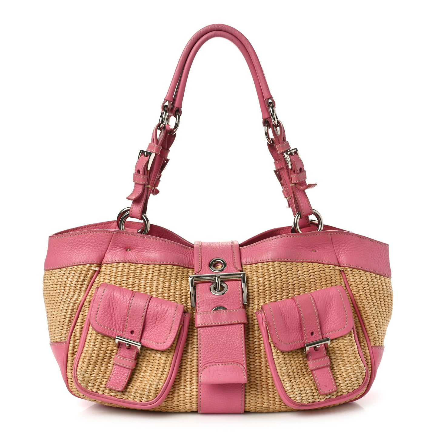 Straw Vitello Daino Shoulder Bag Naturale