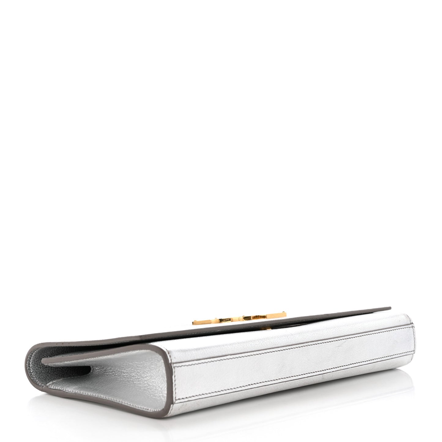 Textured Metallic Calfskin Classic Monogram Cassandre Clutch Silver