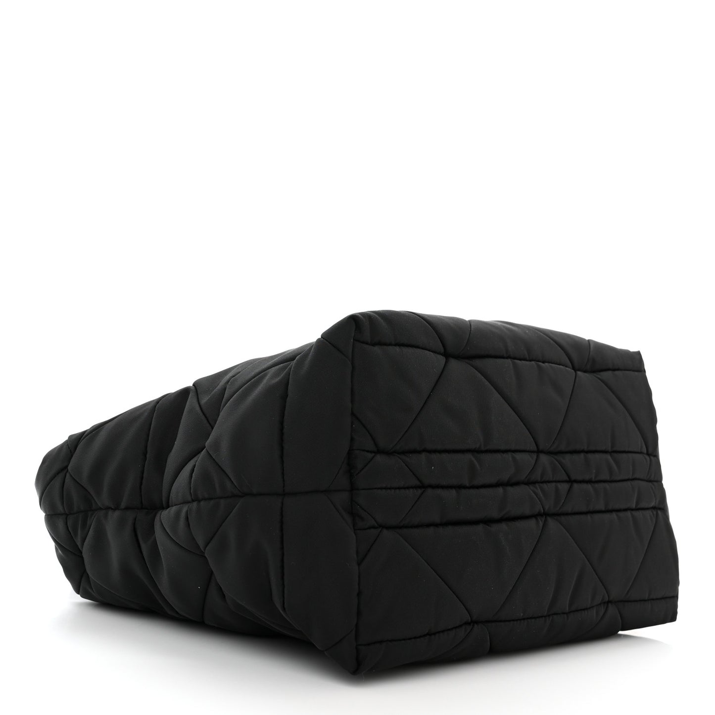 Re-Nylon Nappa Triangle Quilted Padded Small Double Handled Zip Tote Black