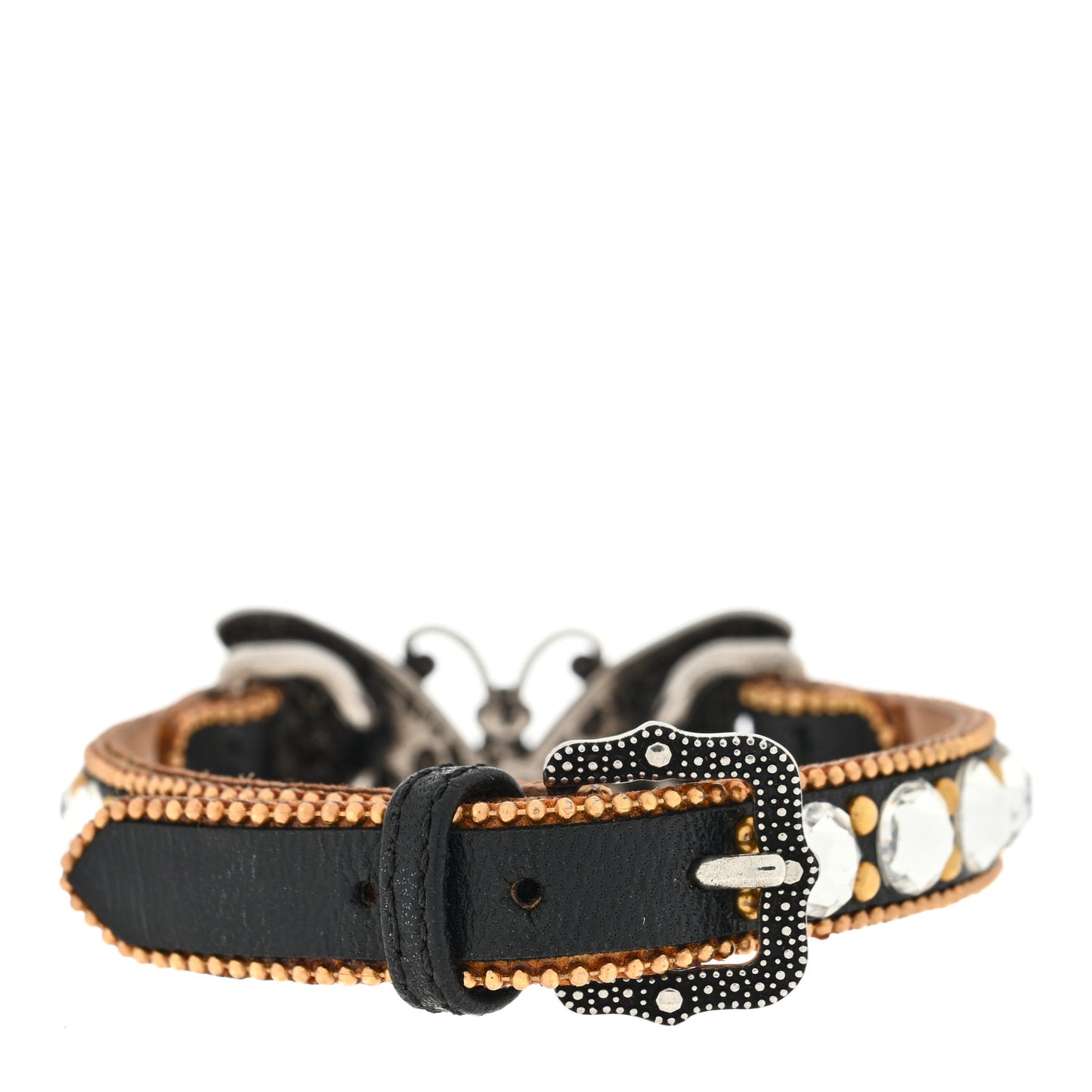 Calfskin Crystal Butterfly Bracelet Black