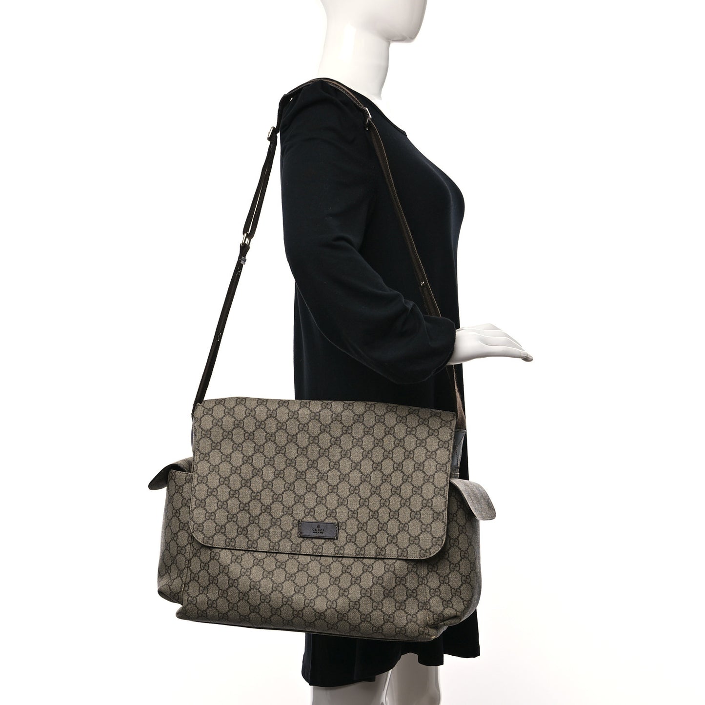 GG Plus Monogram Messenger Diaper Bag Dark Brown