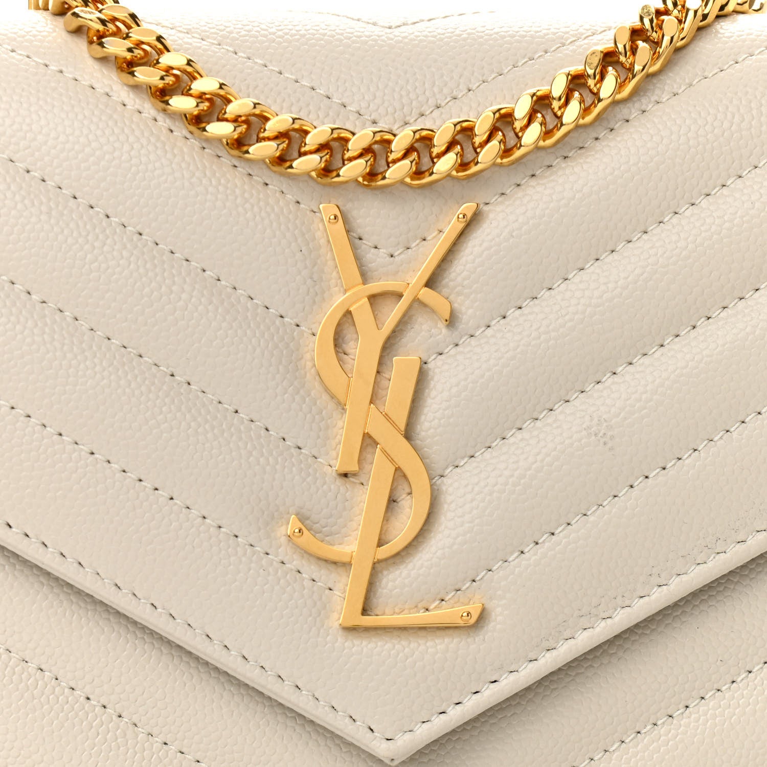 Saint Laurent Grain De Poudre Matelasse Chevron Monogram Chain Wallet Crema Soft 7 of 10