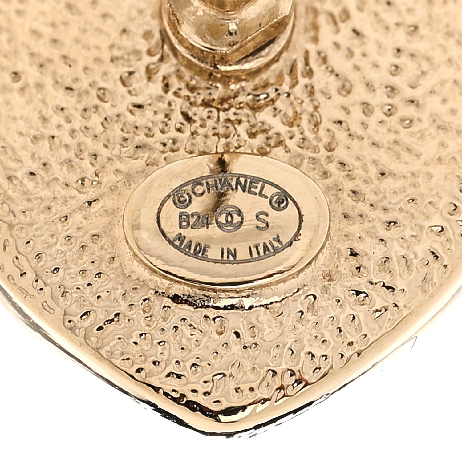 Chanel Crystal CC Resin Heart Earrings Gold Pink White 3 of 5