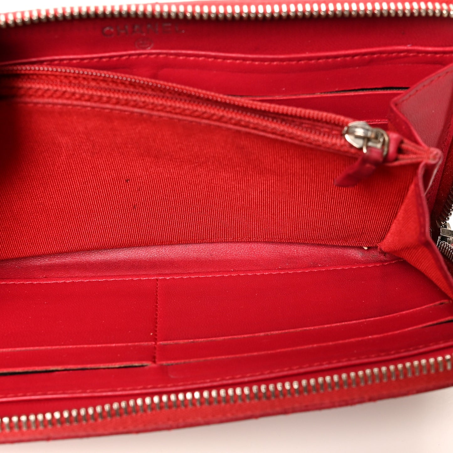 Lambskin Quilted Large Gusset Zip Around Wallet Red