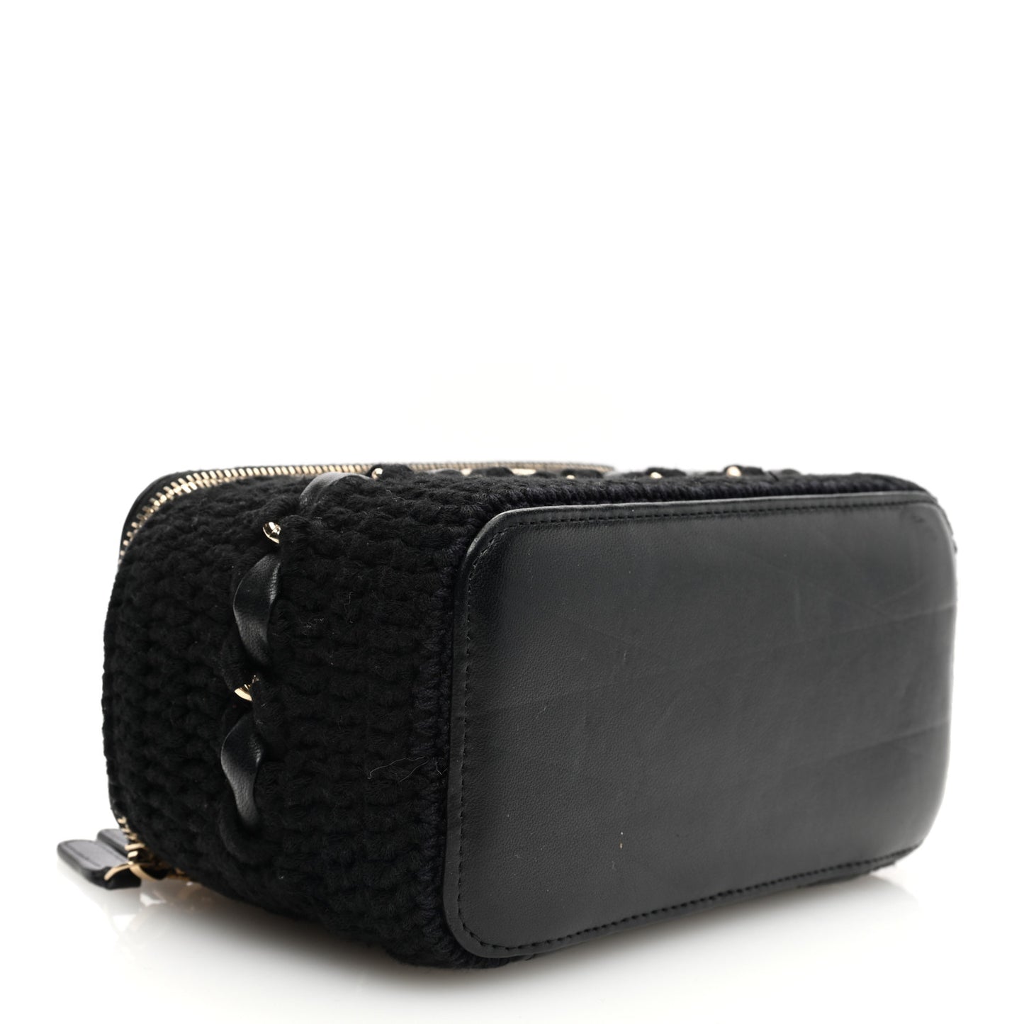 Lambskin Crochet Quilted Small Vanity Case With Chain Black