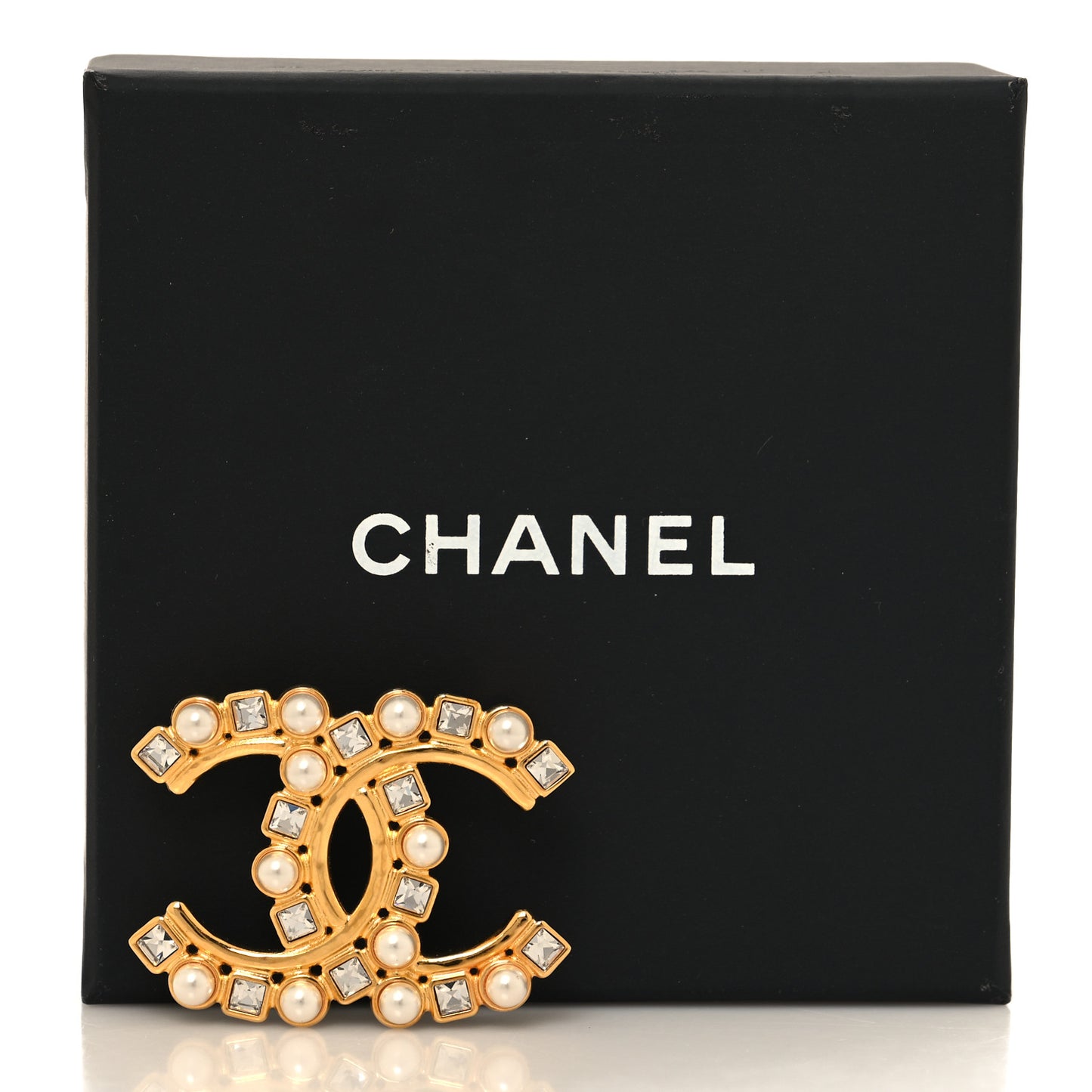 Metal Crystal Pearl CC Crystal Brooch Gold