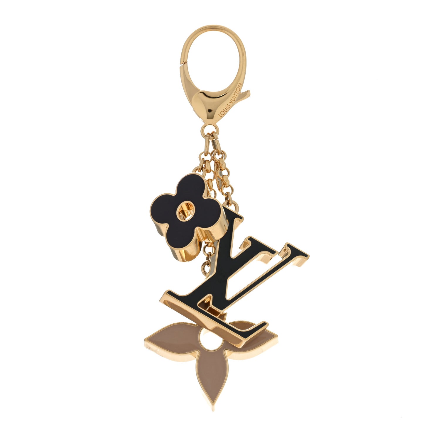 Metal Enamel Fleur De Monogram Bag Charm Dore