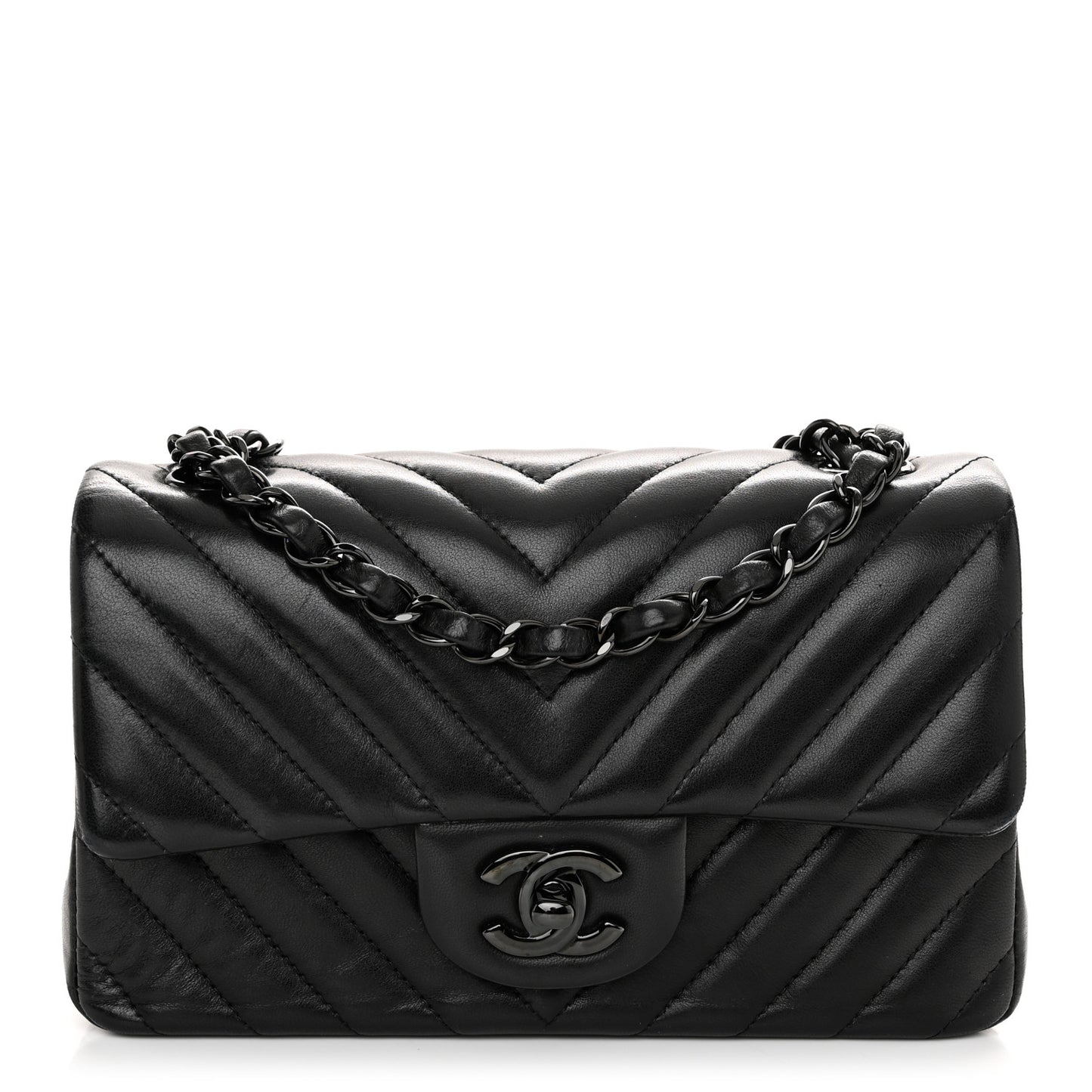 Lambskin Chevron Quilted Mini Rectangular Flap So Black