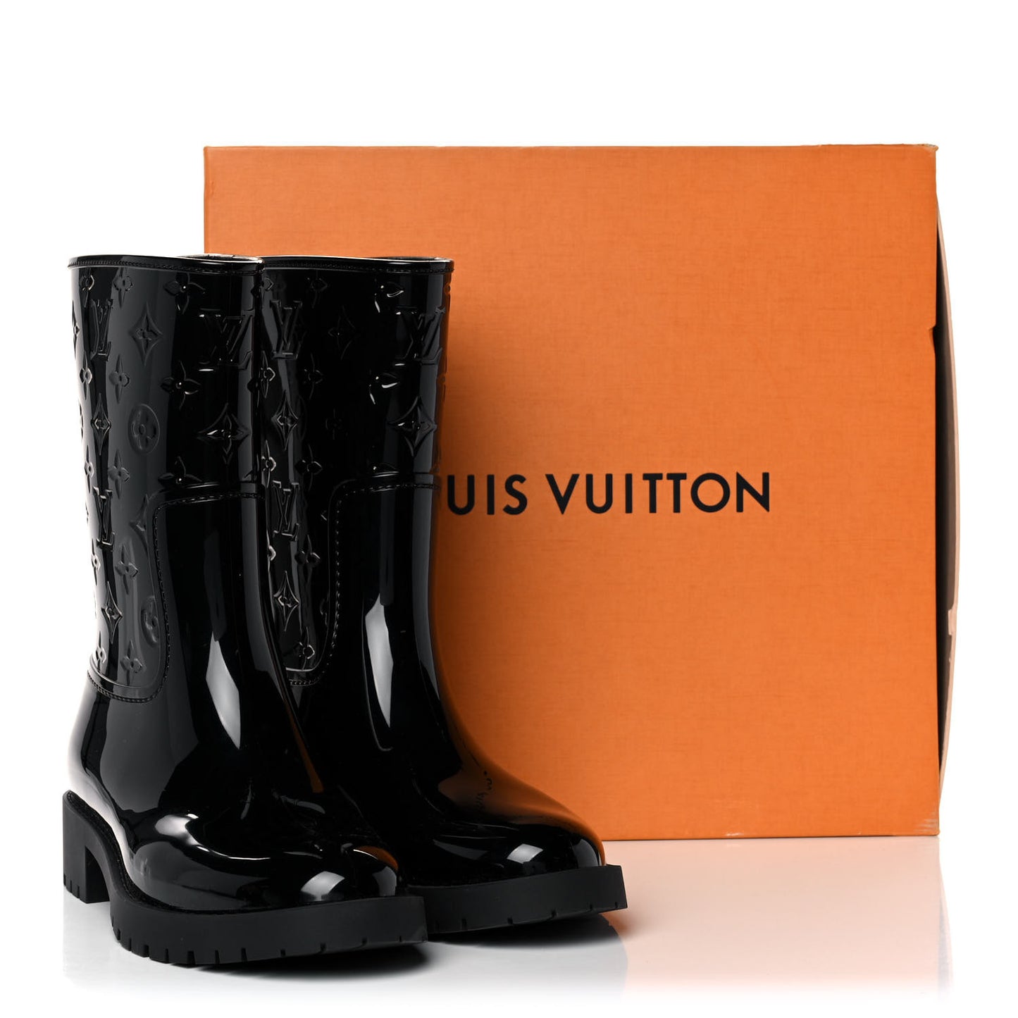 Rubber Embossed Monogram Drops Flat Half Boots 41 Black