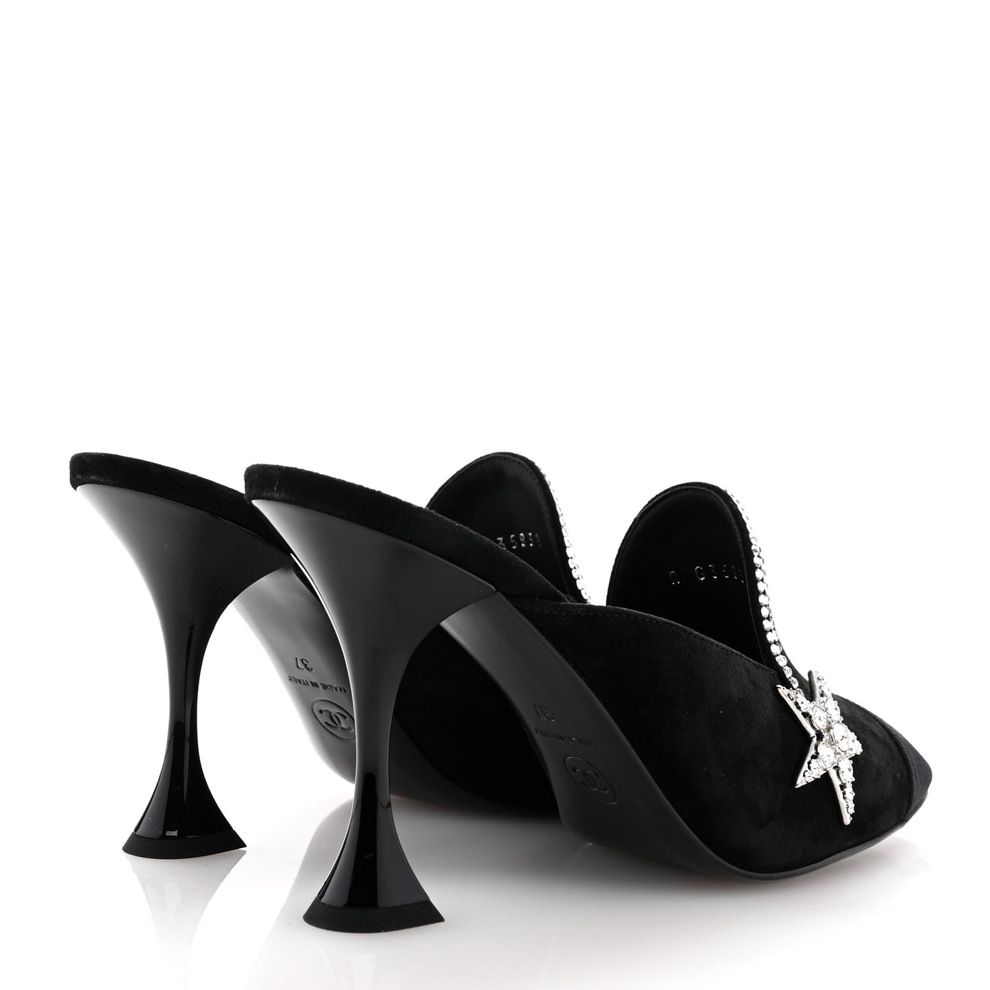 Suede Grosgrain Crystal Star Mules 37 Black