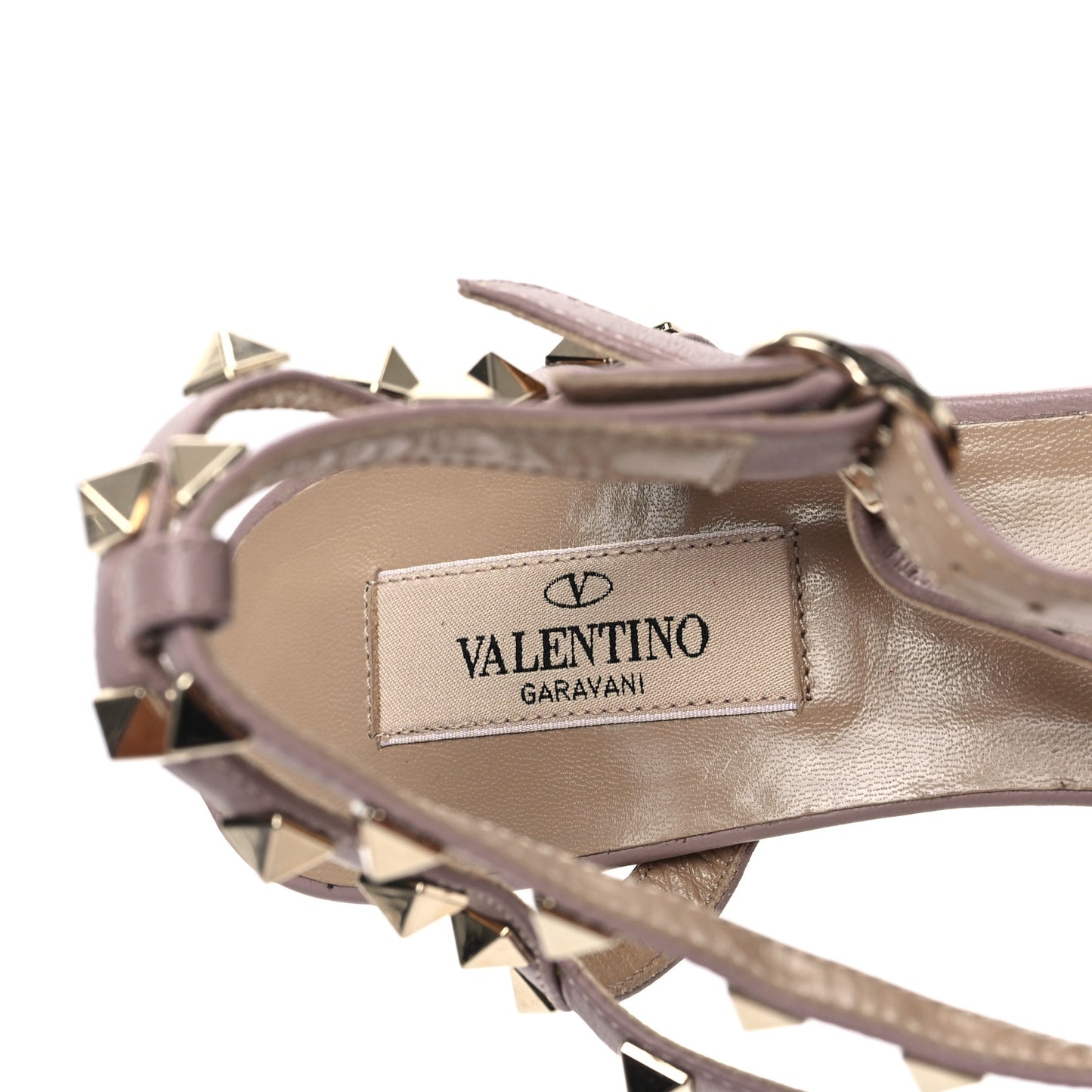 Calfskin Nappa Rockstud Ankle Strap 65mm Pumps 38 Alpaca Poudre
